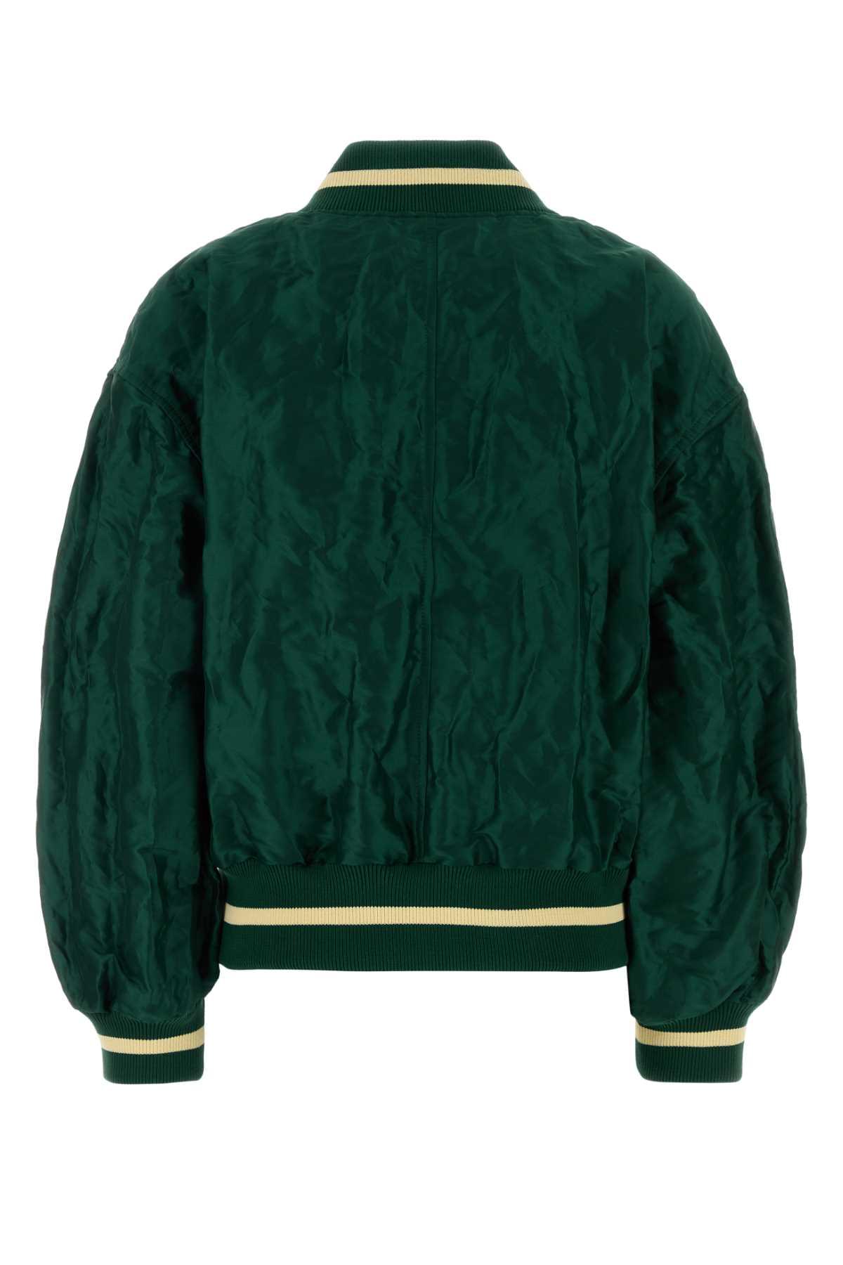 Loewe Women Dark Green Tech Fabric Bomber Jacket LOEWE