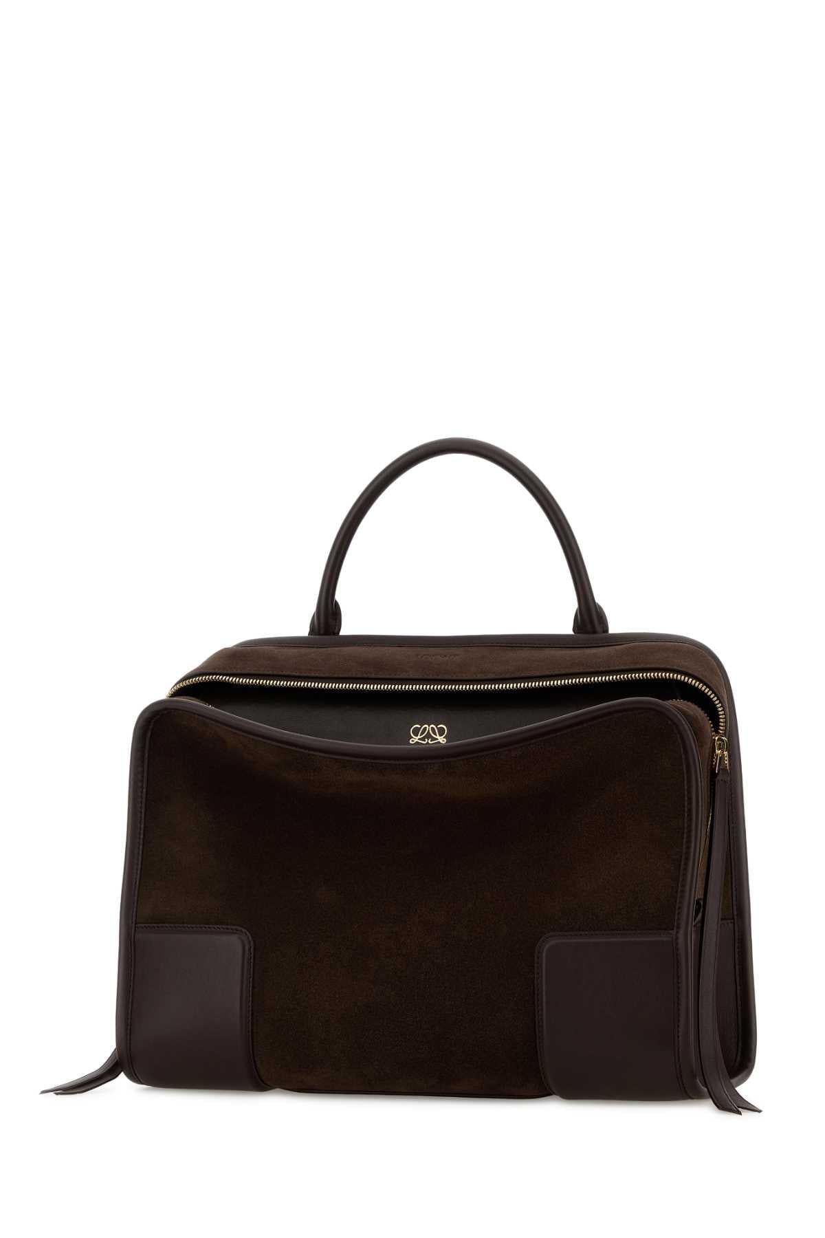 Loewe Women Dark Browns Suede Amazona 180 Shopping Bag LOEWE