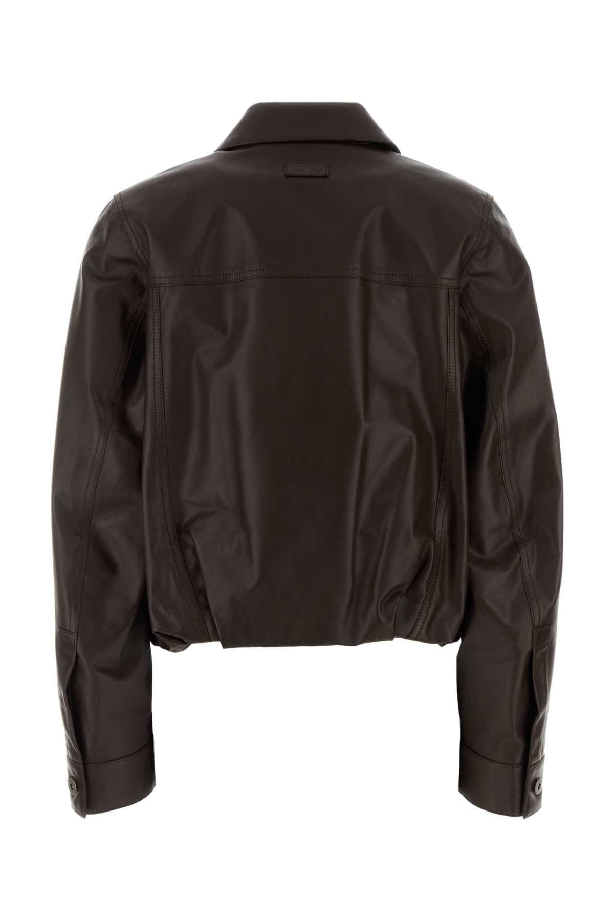 Loewe Women Chocolate Leather Jacket LOEWE