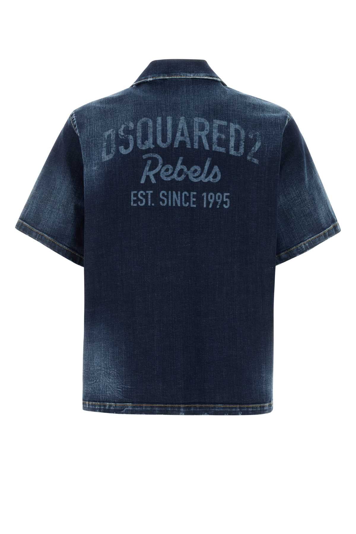 Dsquared Men Blue Stretch Denim Shirt DSQUARED2