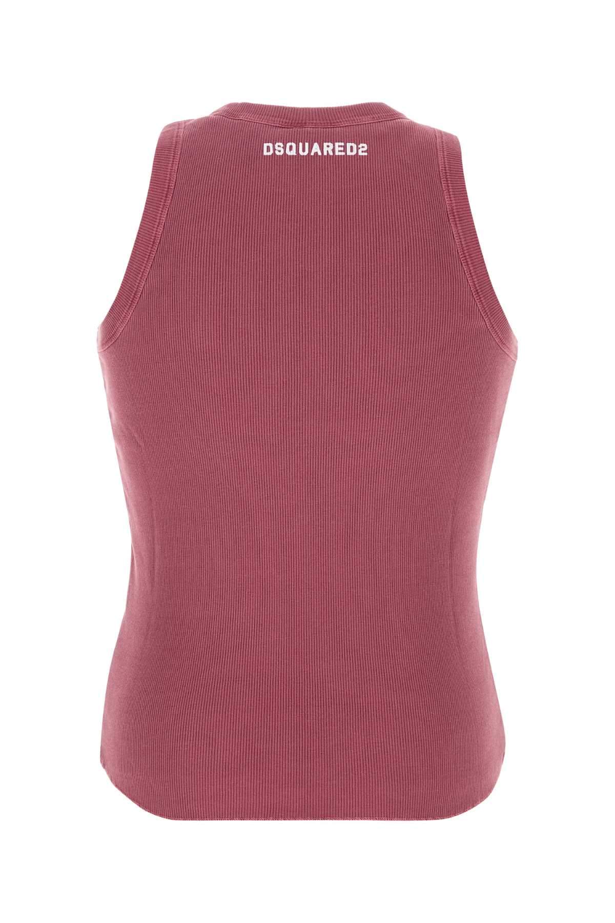 Dsquared Men Dark Pink Cotton Tank Top DSQUARED2