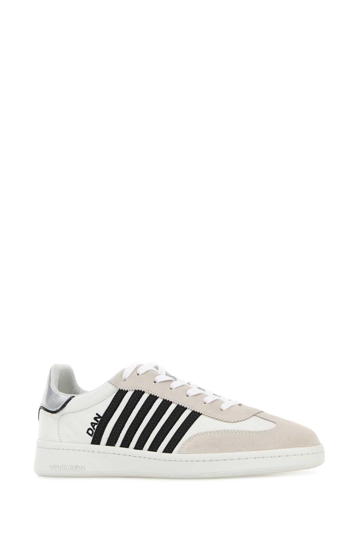Dsquared Men White Nappa Leather Boxer Sneakers DSQUARED2
