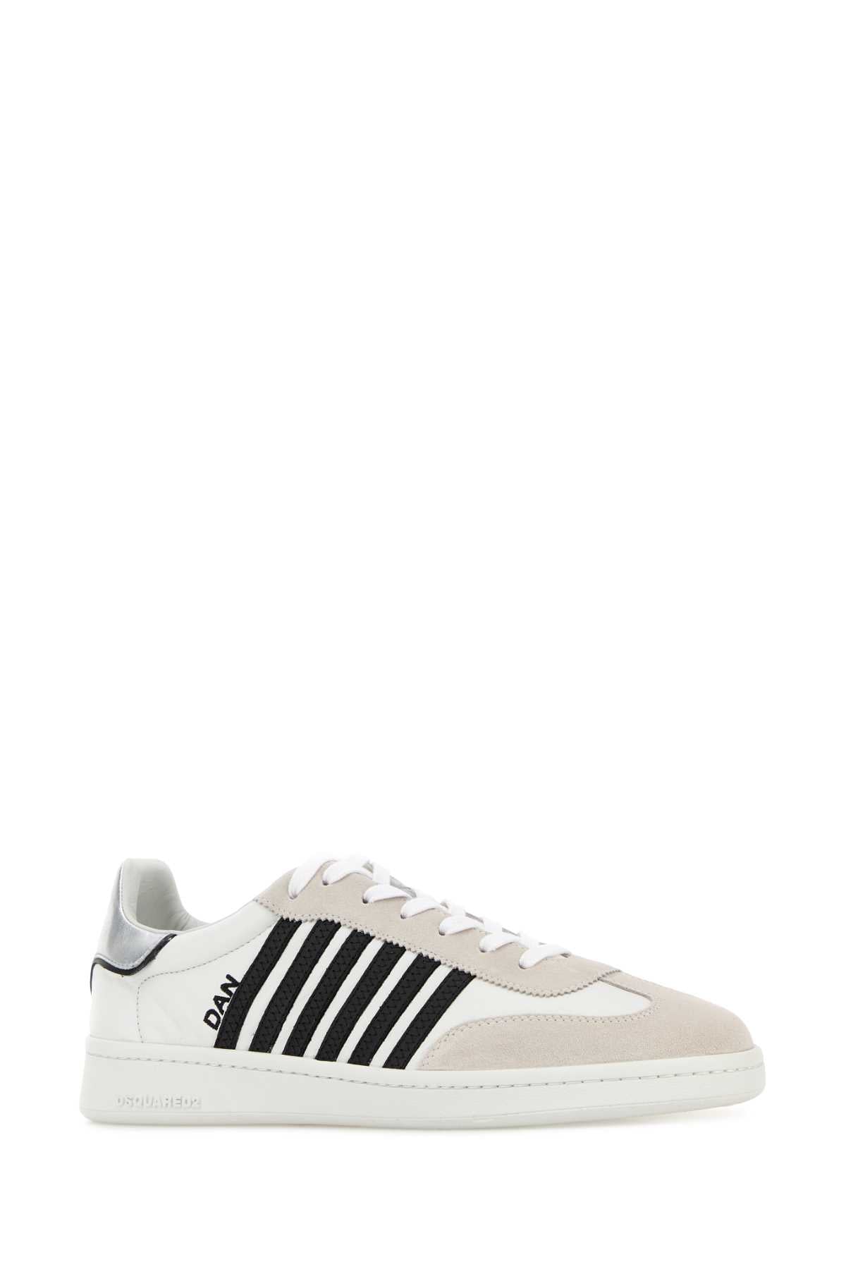 Dsquared Men White Nappa Leather Boxer Sneakers DSQUARED2