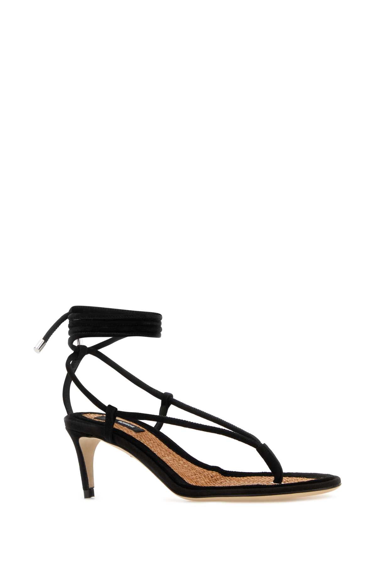 Dsquared Women Black Suede Twin Thong Sandals DSQUARED2