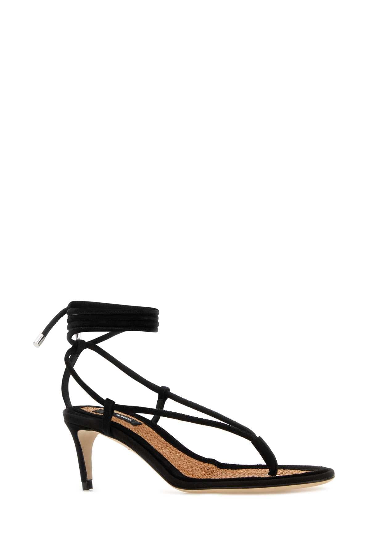 Dsquared Women Black Suede Twin Thong Sandals DSQUARED2
