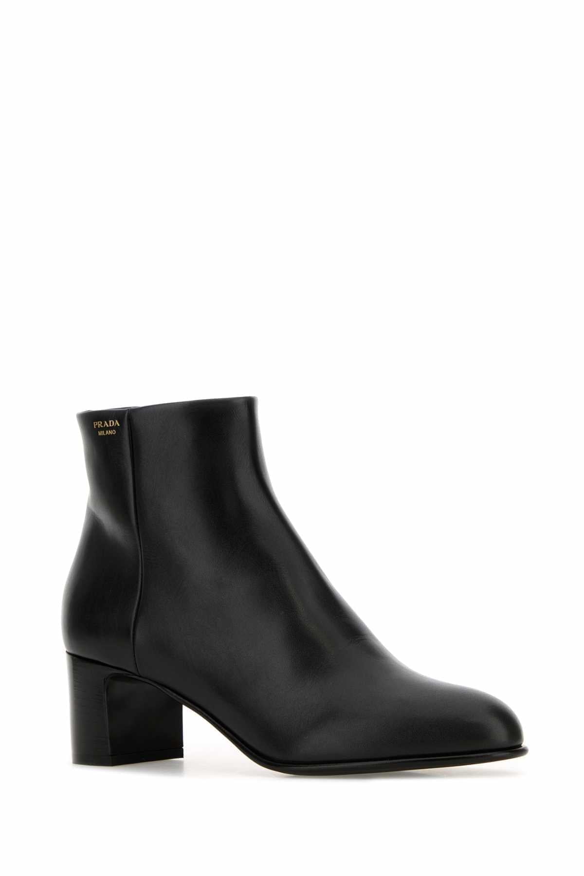 Prada Women Black Leather Ankle Boots PRADA