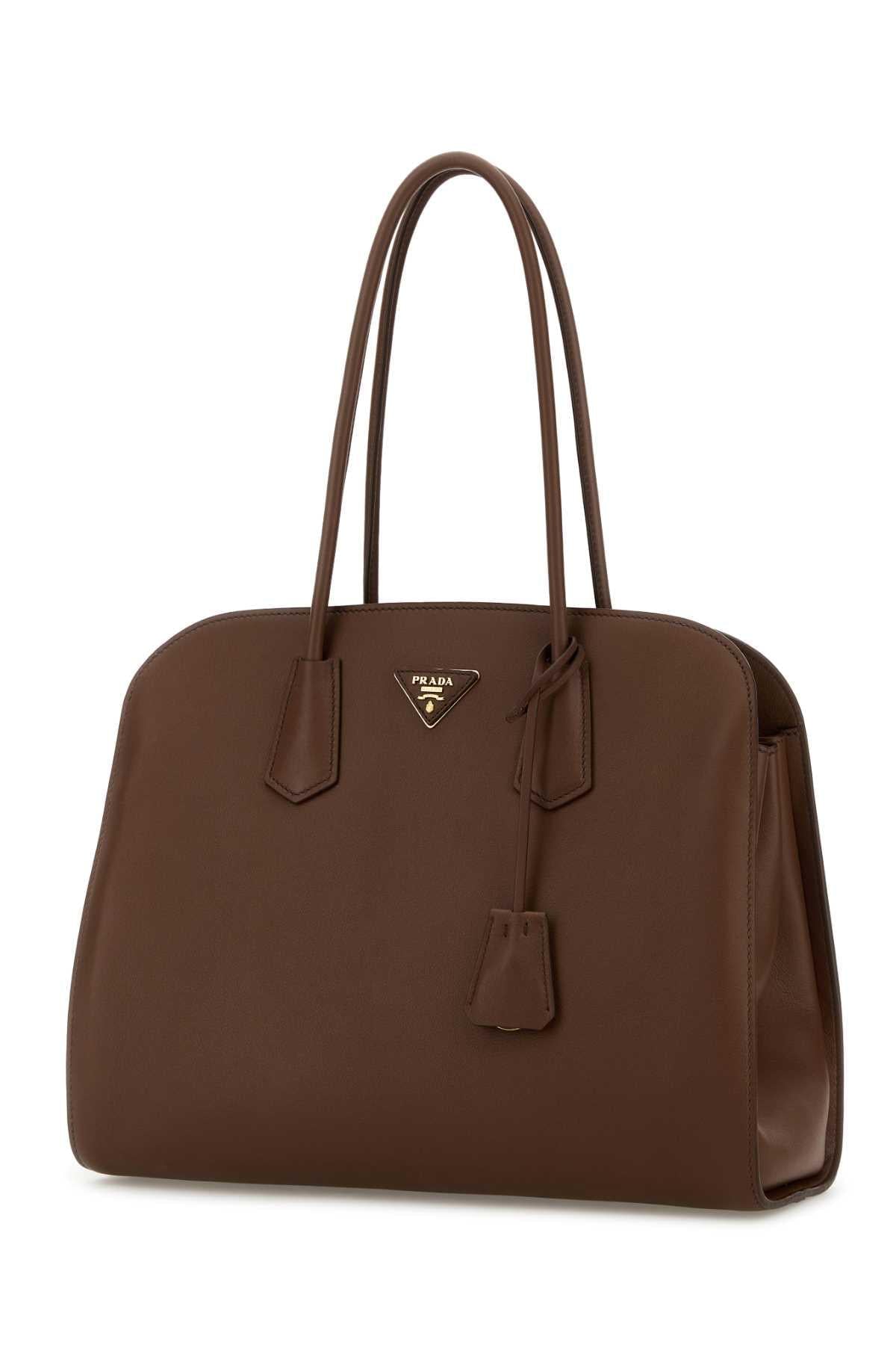 Prada Women Chocolate Leather Shopping Bag PRADA