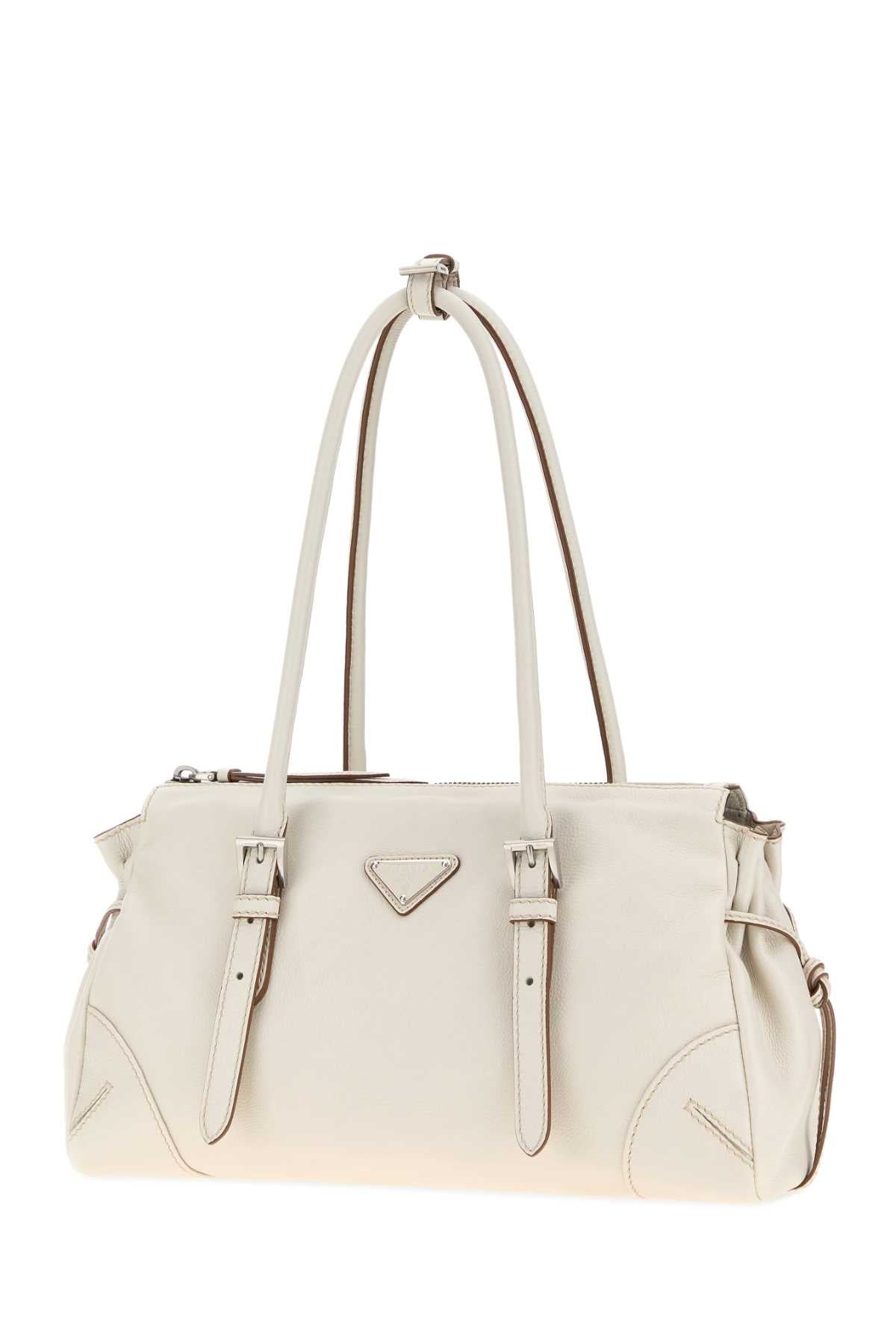 Prada Women Chalk Leather Medium Prada Bonnie Shoulder Bag PRADA