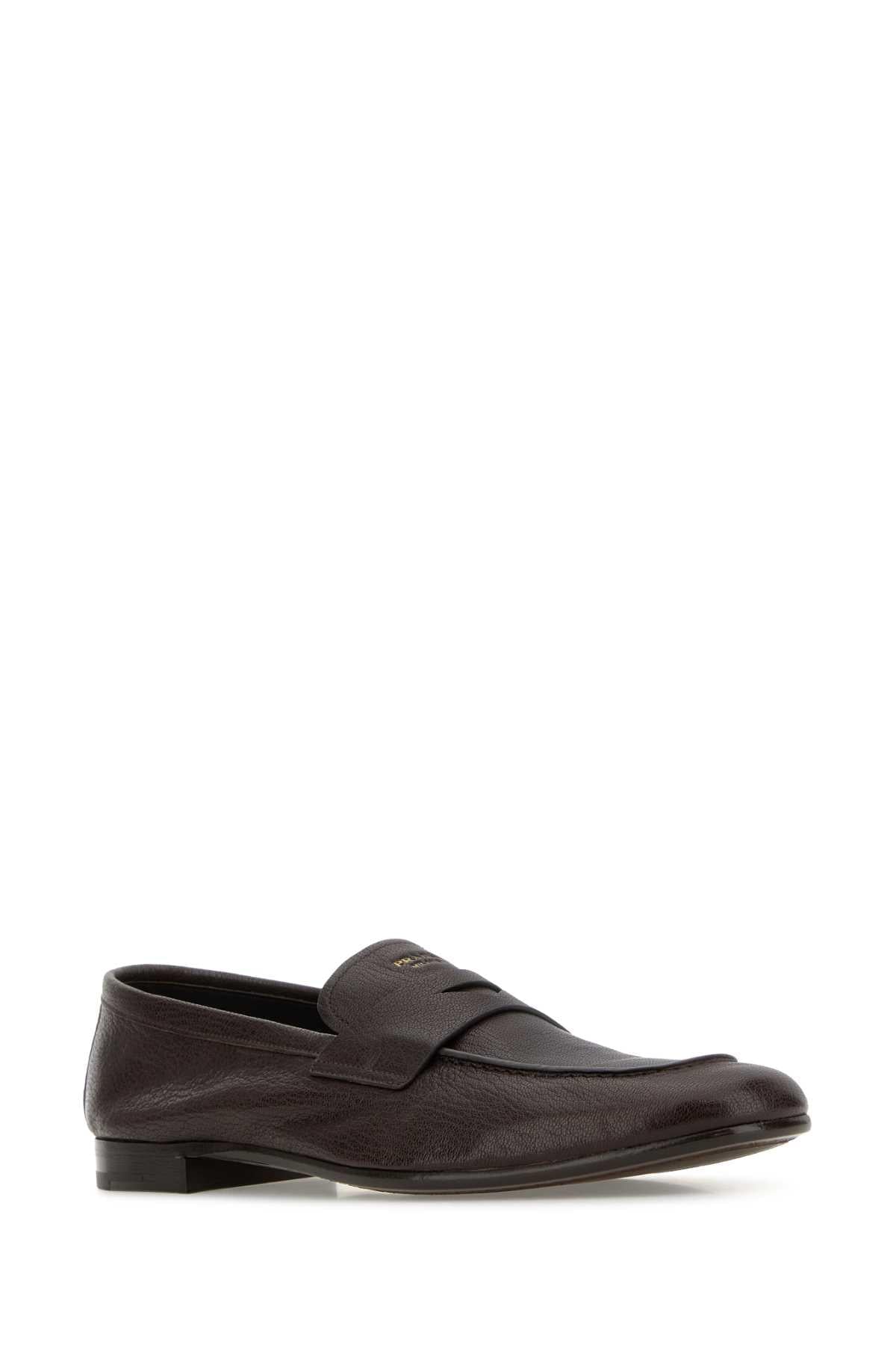 Prada Men Dark Brown Leather Loafers PRADA