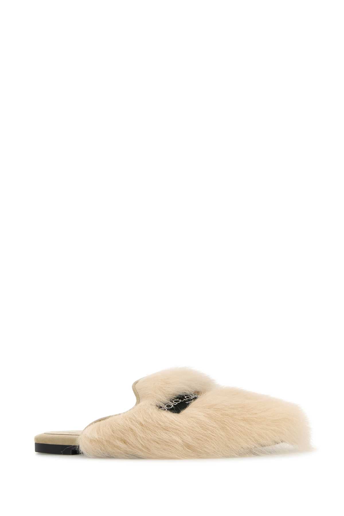 Dolce & Gabbana Women Sand Shearling Slippers DOLCE & GABBANA