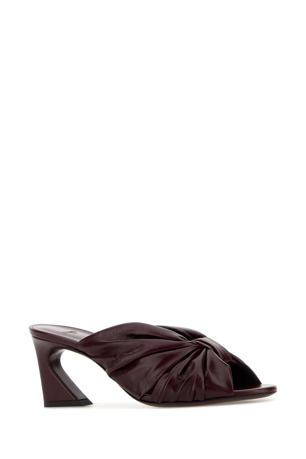 Fendi Women Burgundy Leather Fendi Arco Mules FENDI