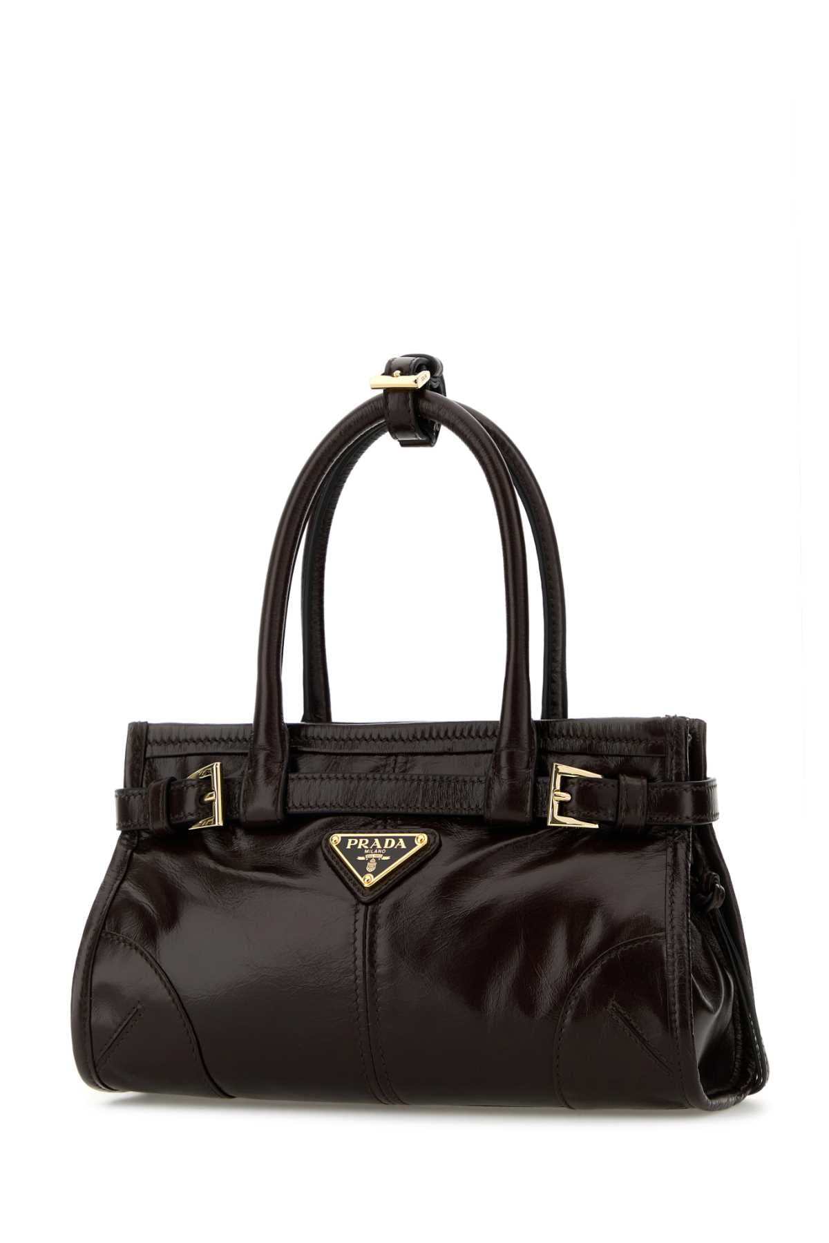 Prada Women Dark Brown Leather Mini Prada Bonnie Handbag PRADA