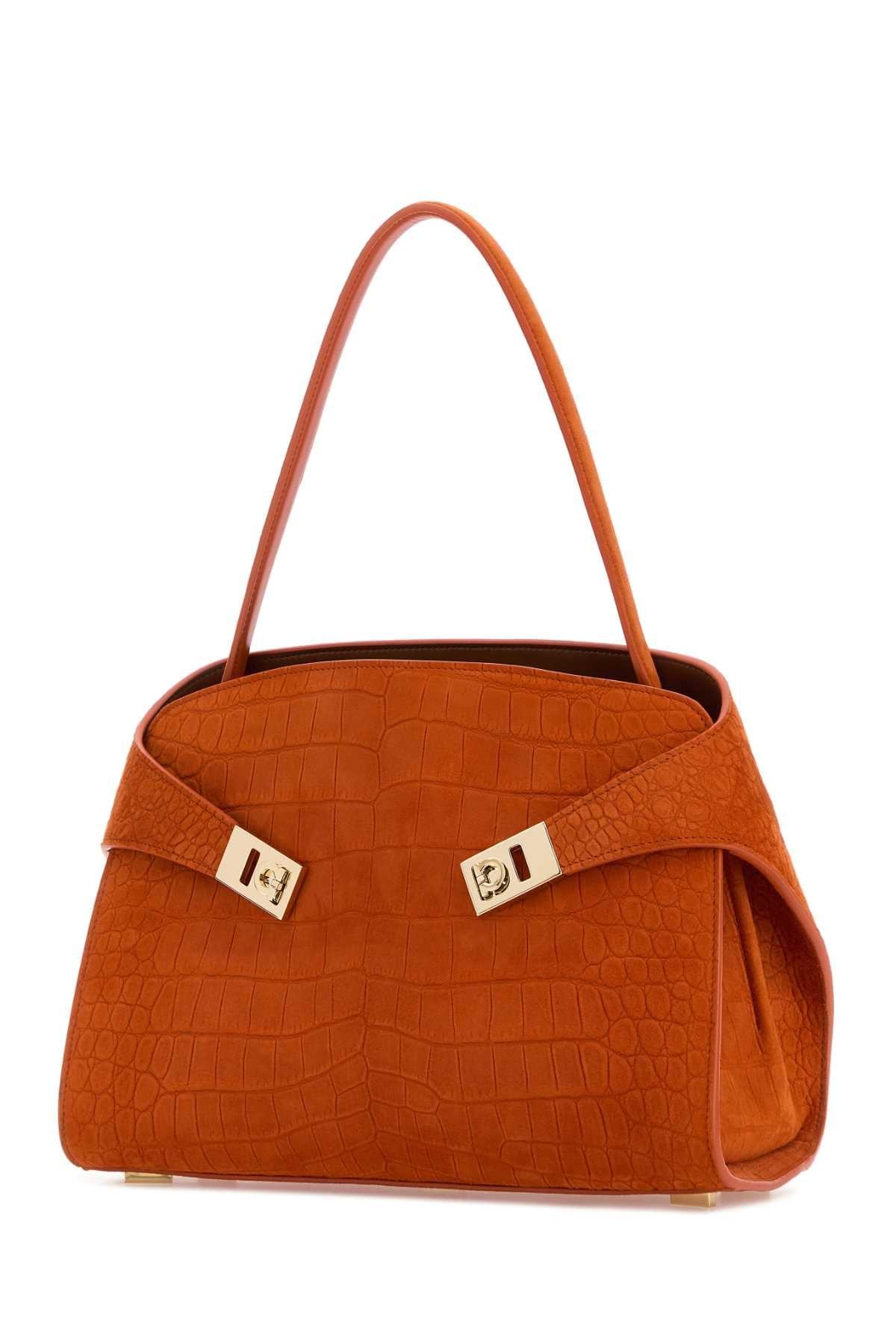 Salvatore Ferragamo Women Orange Suede Medium Hug Soft Shoulder Bag FERRAGAMO