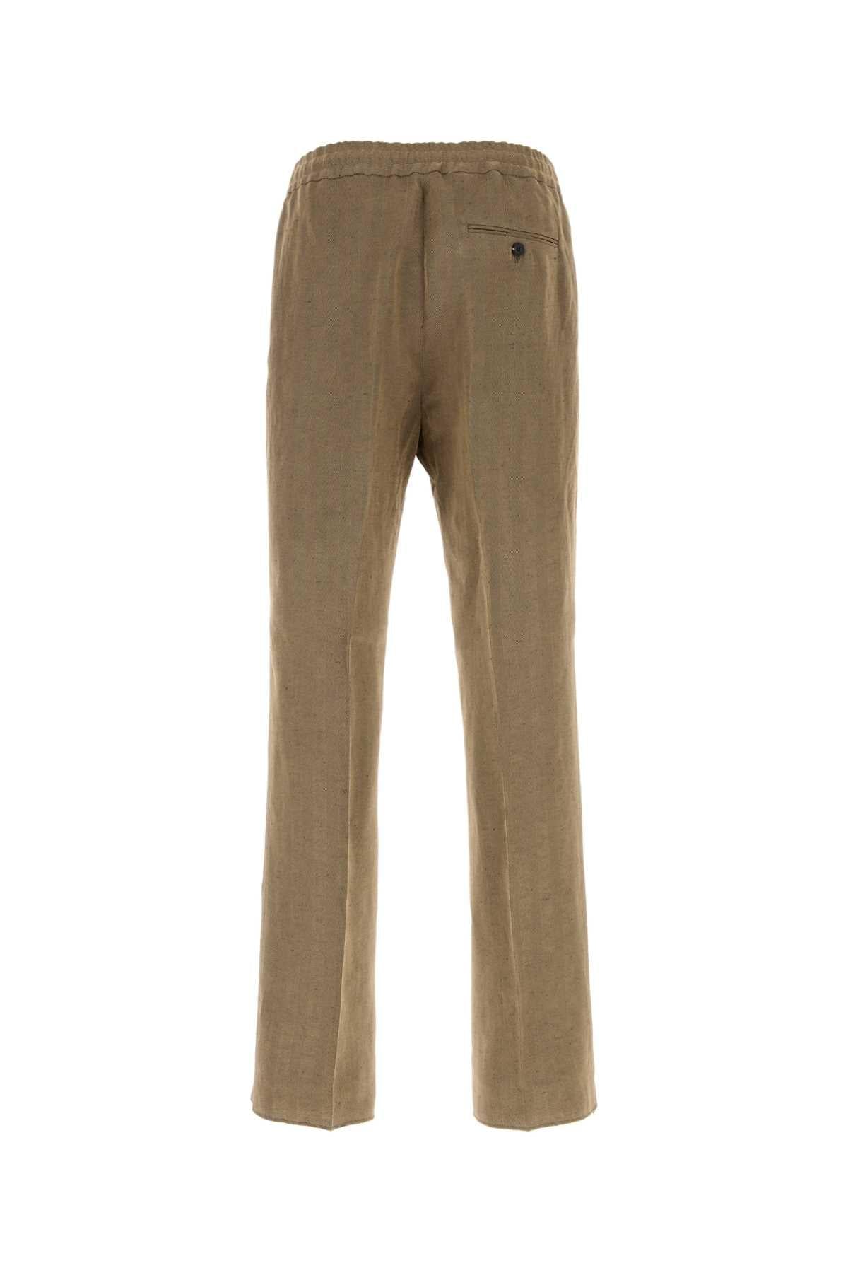 Salvatore Ferragamo Men Cappuccino Linen Blend Pant FERRAGAMO