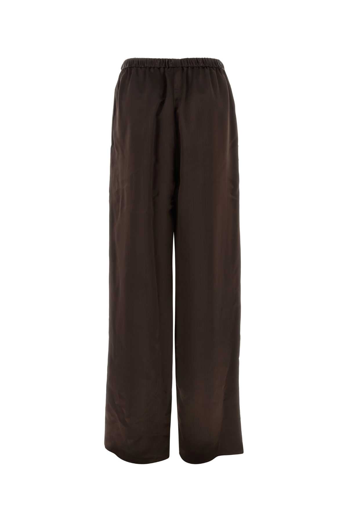 Salvatore Ferragamo Women Dark Brown Satin Palazzo Pant FERRAGAMO