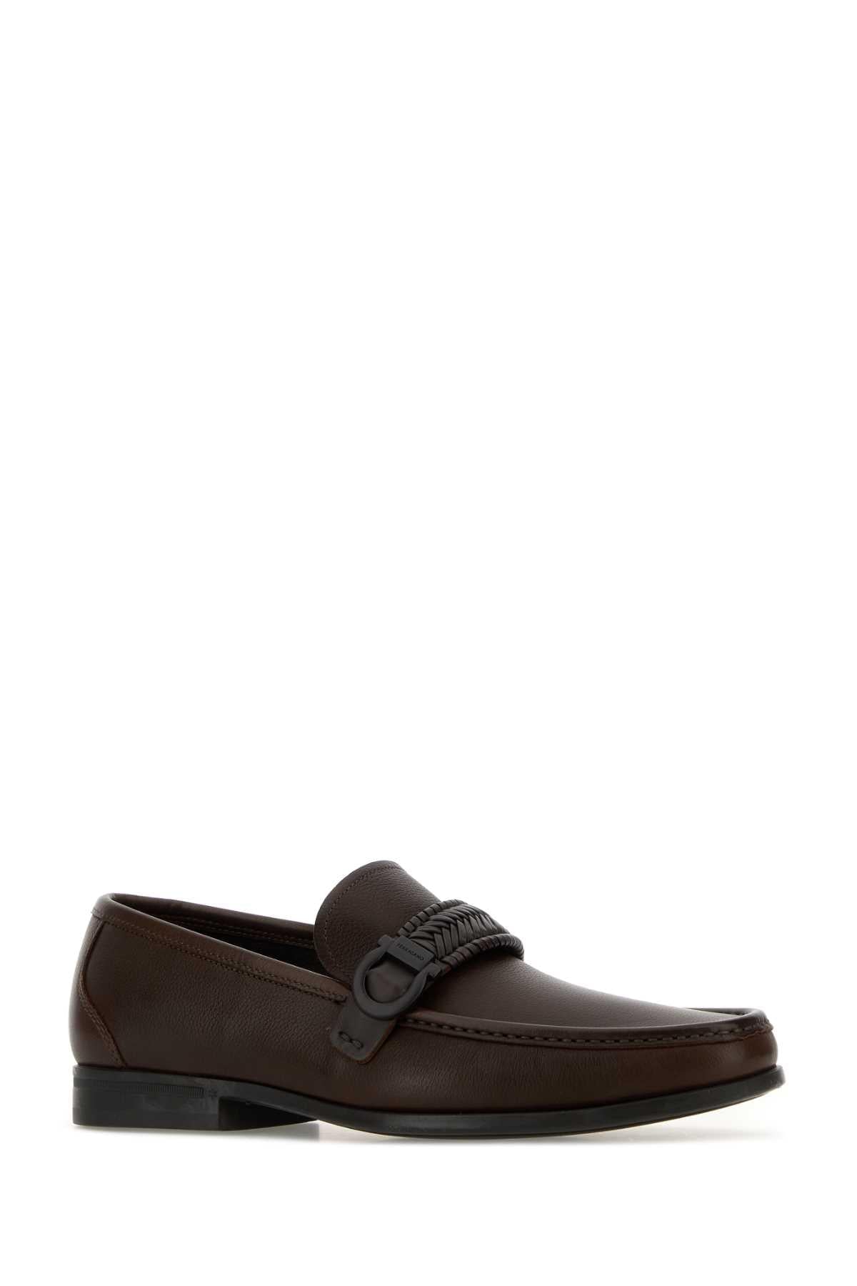 Salvatore Ferragamo Men Dark Brown Leather Caspian Loafers FERRAGAMO