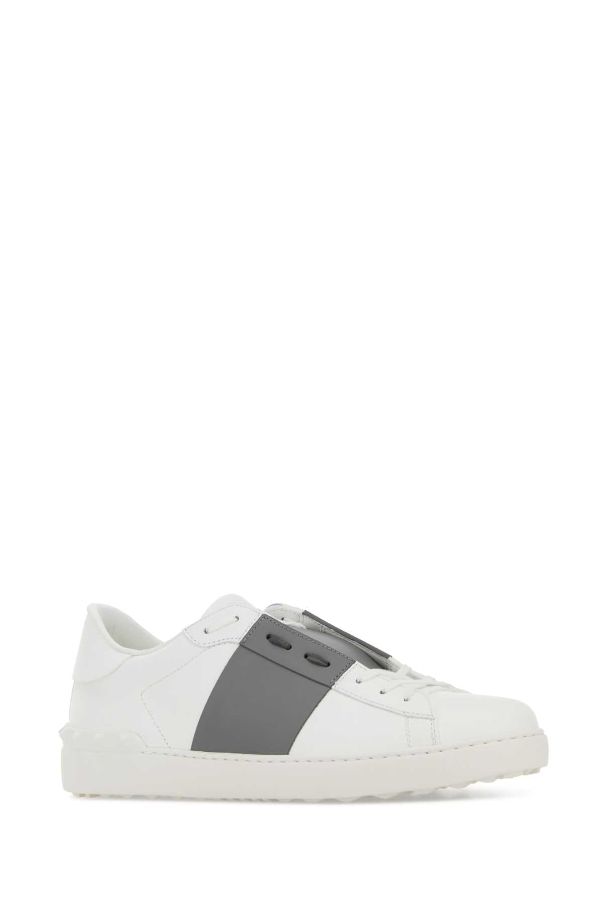 Valentino Garavani Men White Leather Open Sneakers With Grey Band VALENTINO GARAVANI