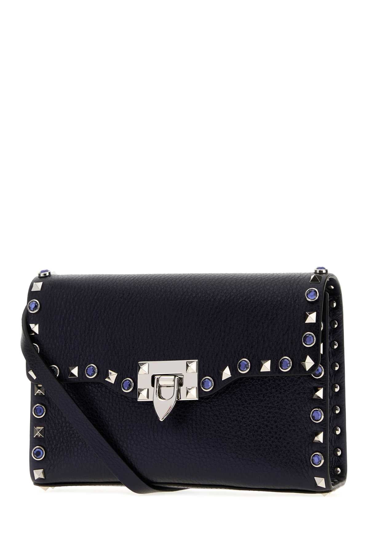 Valentino Garavani Women Navy Blue Leather Rockstud Crossbody Bag VALENTINO GARAVANI