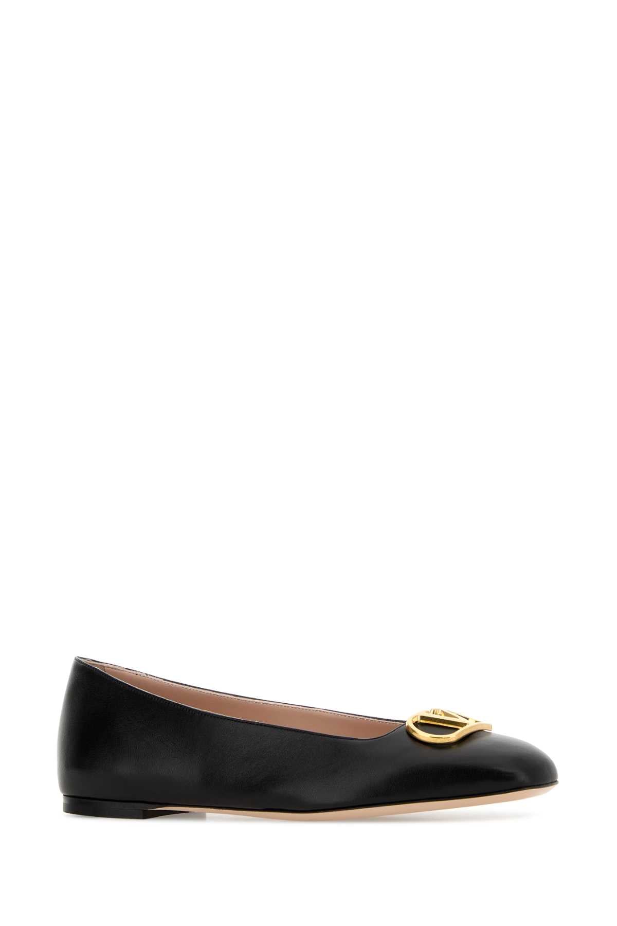 Valentino Garavani Women Black Leather Vlogo Signature Ballerinas VALENTINO GARAVANI