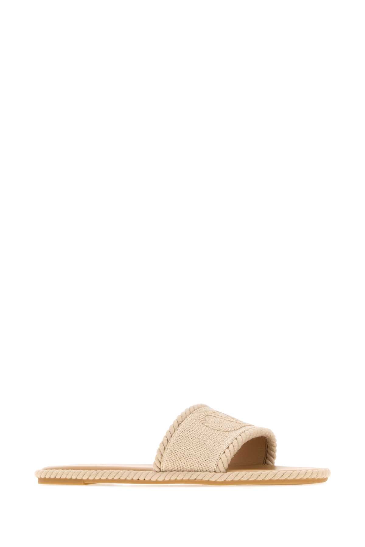 Valentino Garavani Women Sand Canvas Vlogo Signature Slippers VALENTINO GARAVANI