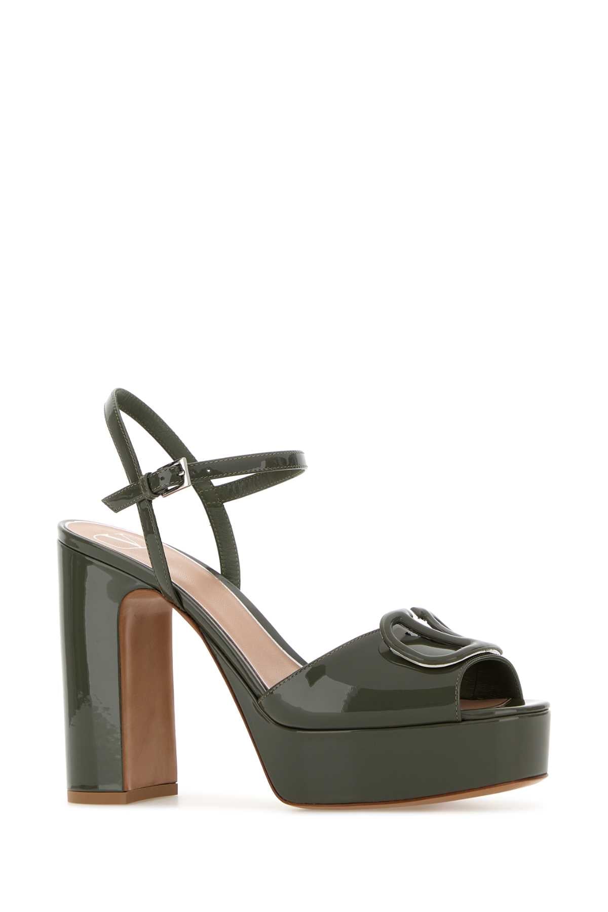 Valentino Garavani Women Army Green Leather Vlogo Signature Sandals VALENTINO GARAVANI