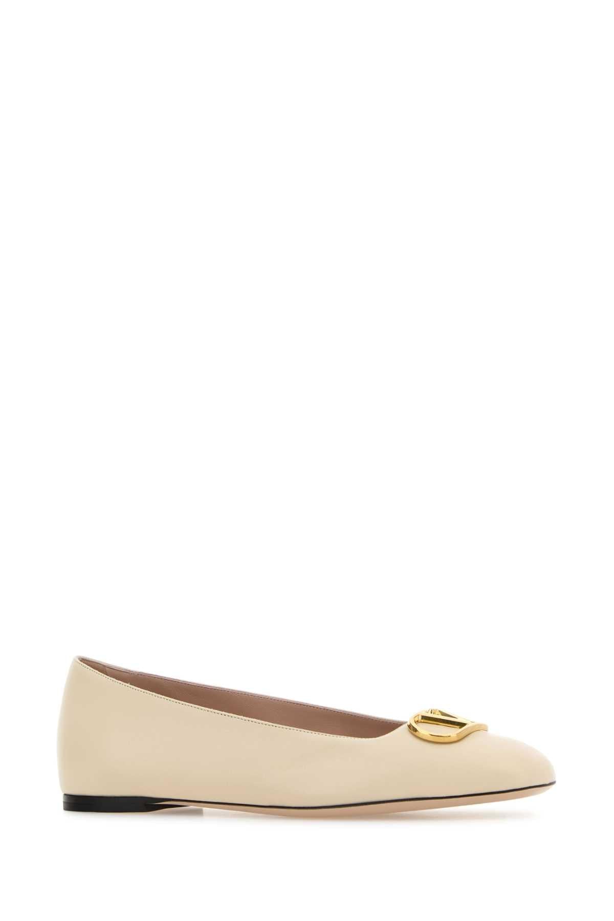 Valentino Garavani Women Ivory Leather Vlogo Signature Ballerinas VALENTINO GARAVANI
