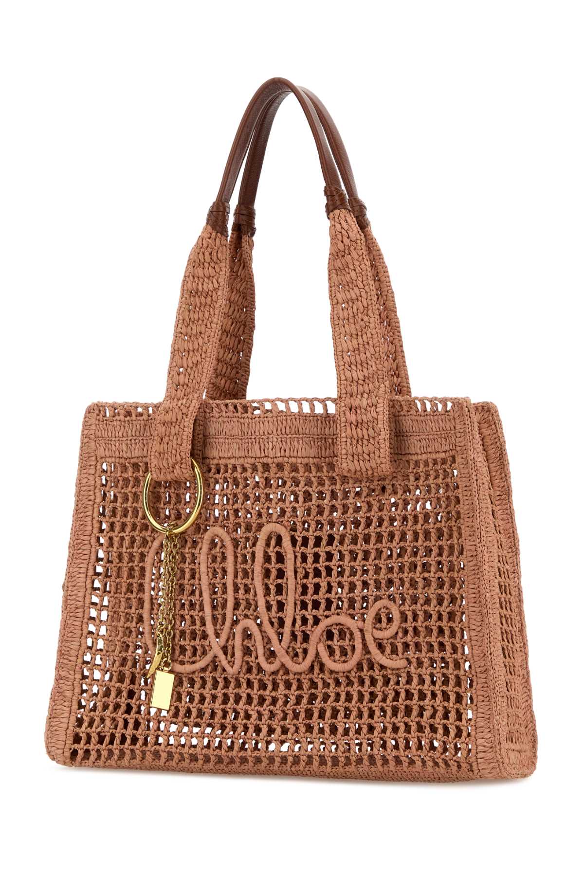Chloe Women Antiqued Pink Raffia East-West Summer Banana Shopping Bag CHLOE
