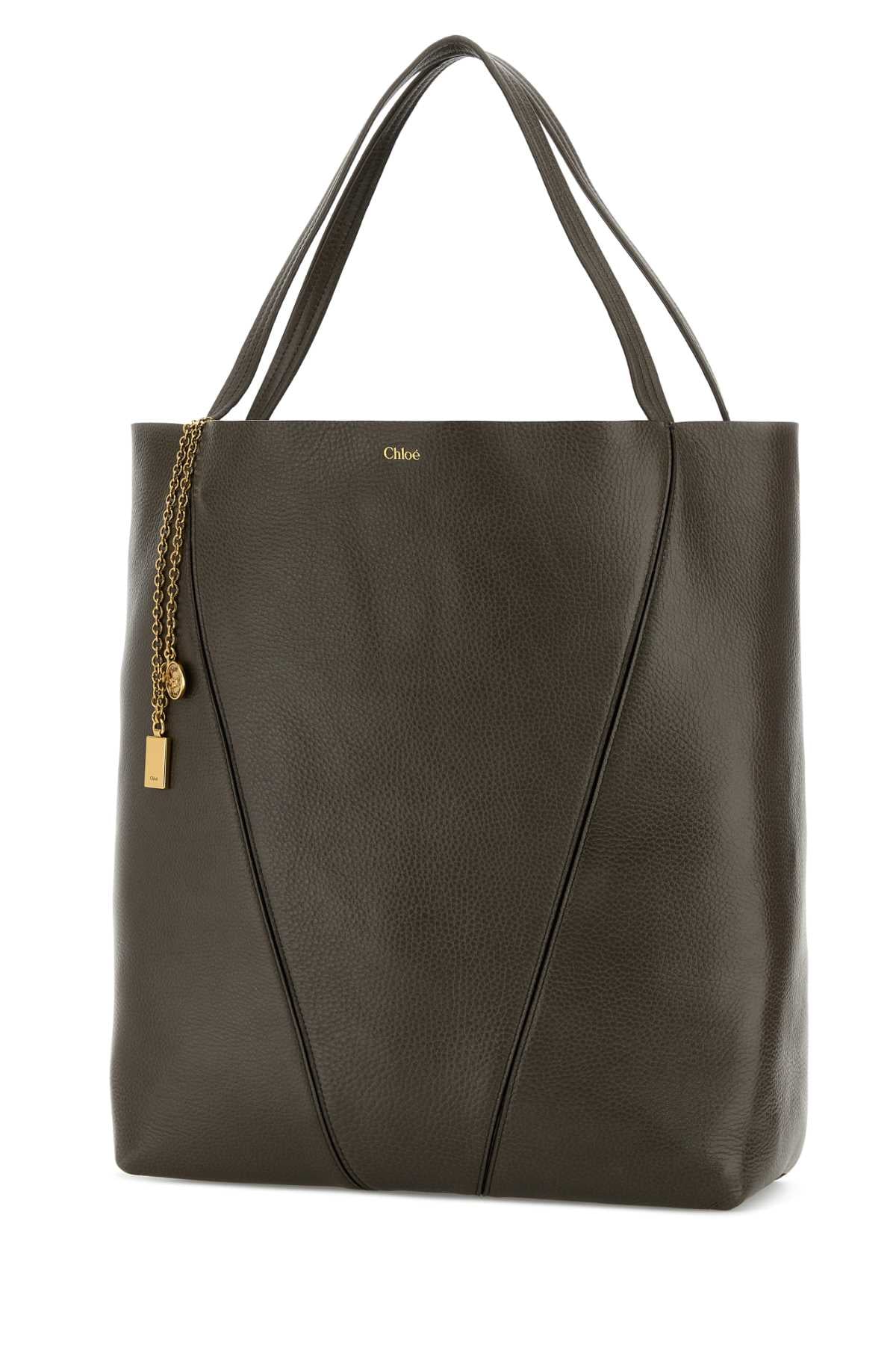 Chloe Women Dark Grey Leather Large Spin Shopping Bag CHLOE