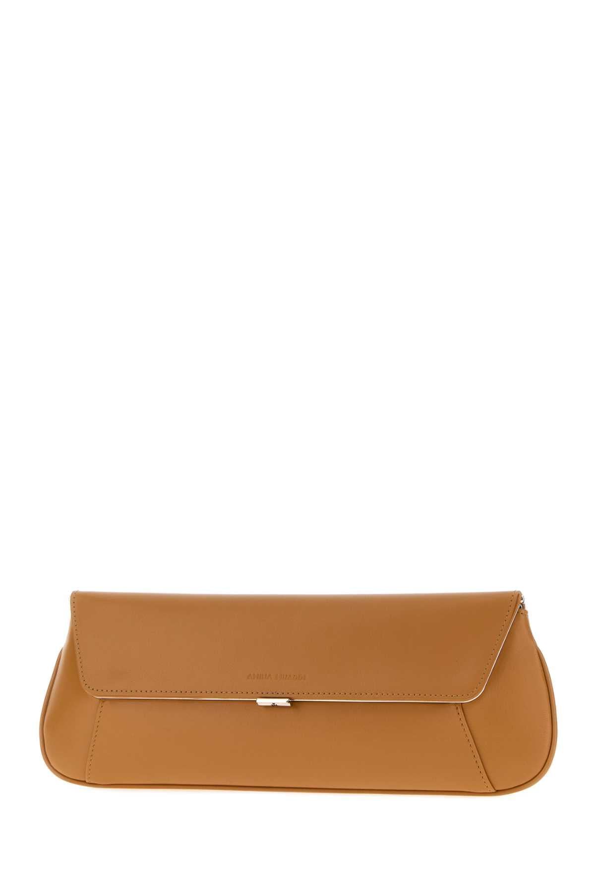 Amina Muaddi Women Camel Leather Ami Clutch AMINA MUADDI