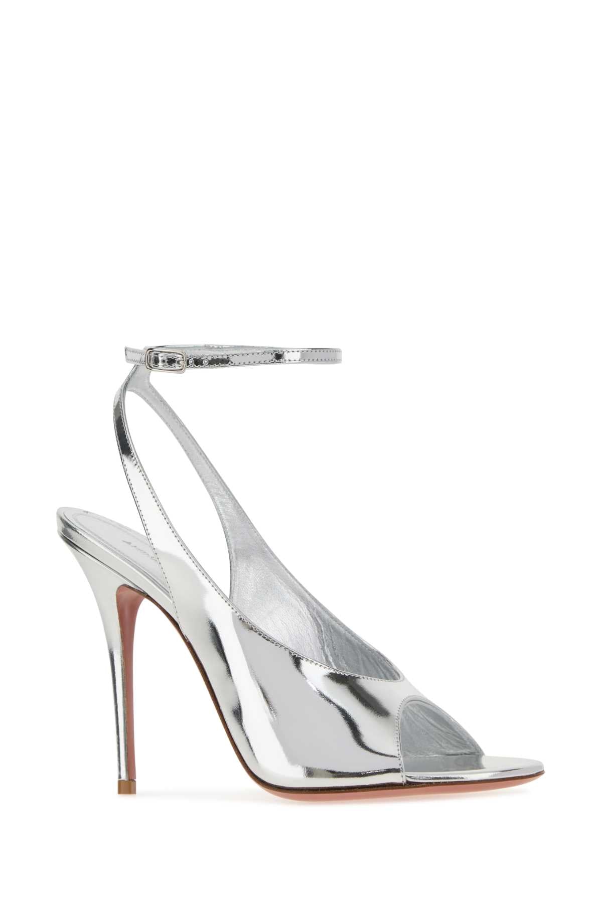 Amina Muaddi Women Silver Leather Anok Sandals AMINA MUADDI