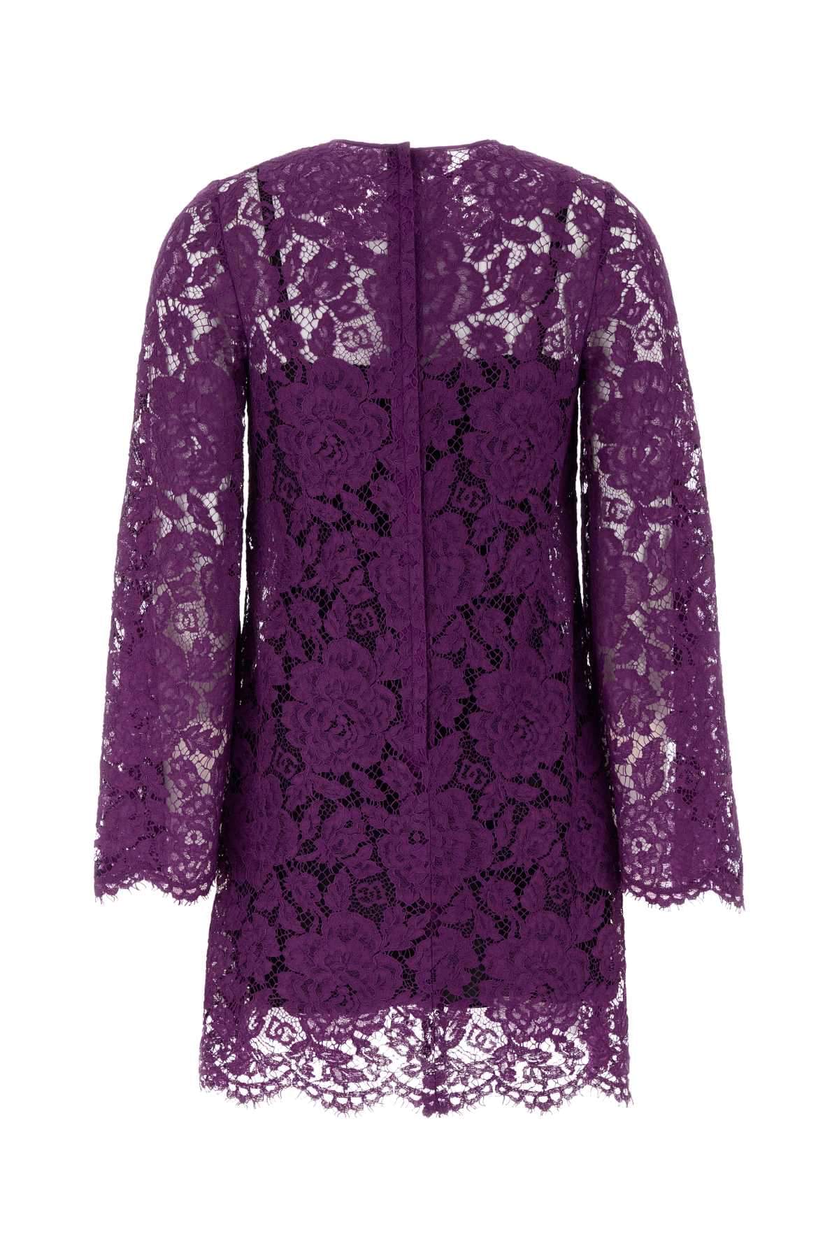 Dolce & Gabbana Women Purple Lace Dress DOLCE & GABBANA