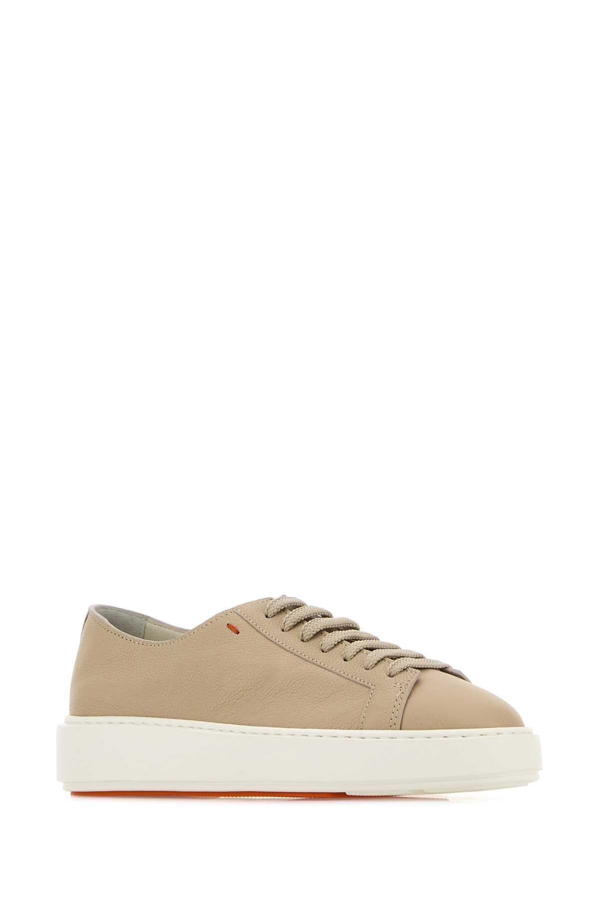 Santoni Women Beige Leather Clean Sneakers SANTONI
