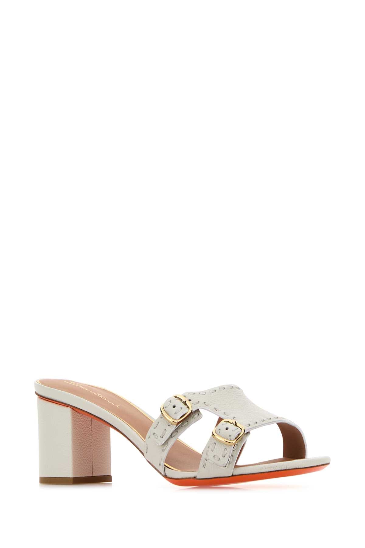Santoni Women Chalk Leather Didi Mules SANTONI