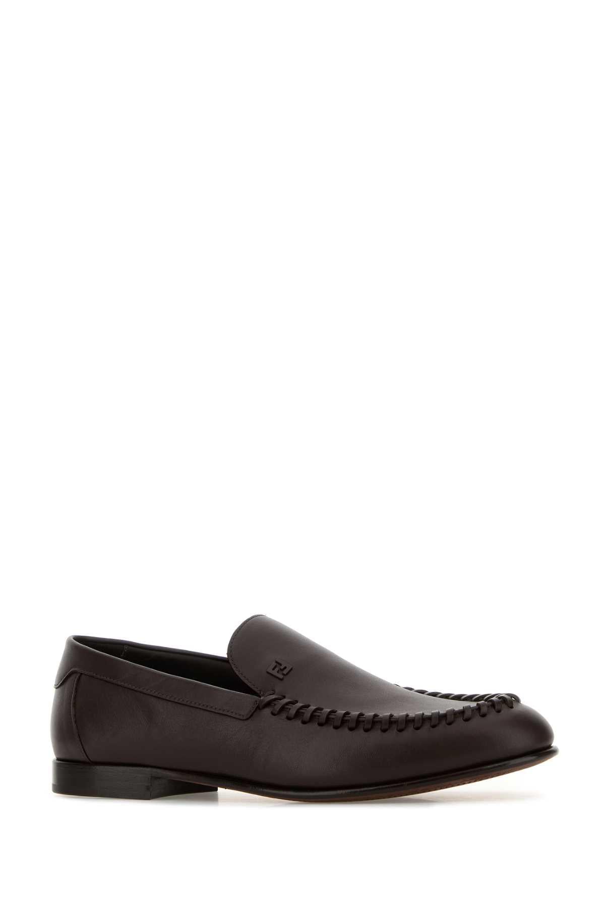 Fendi Men Dark Brown Leather Loafers FENDI