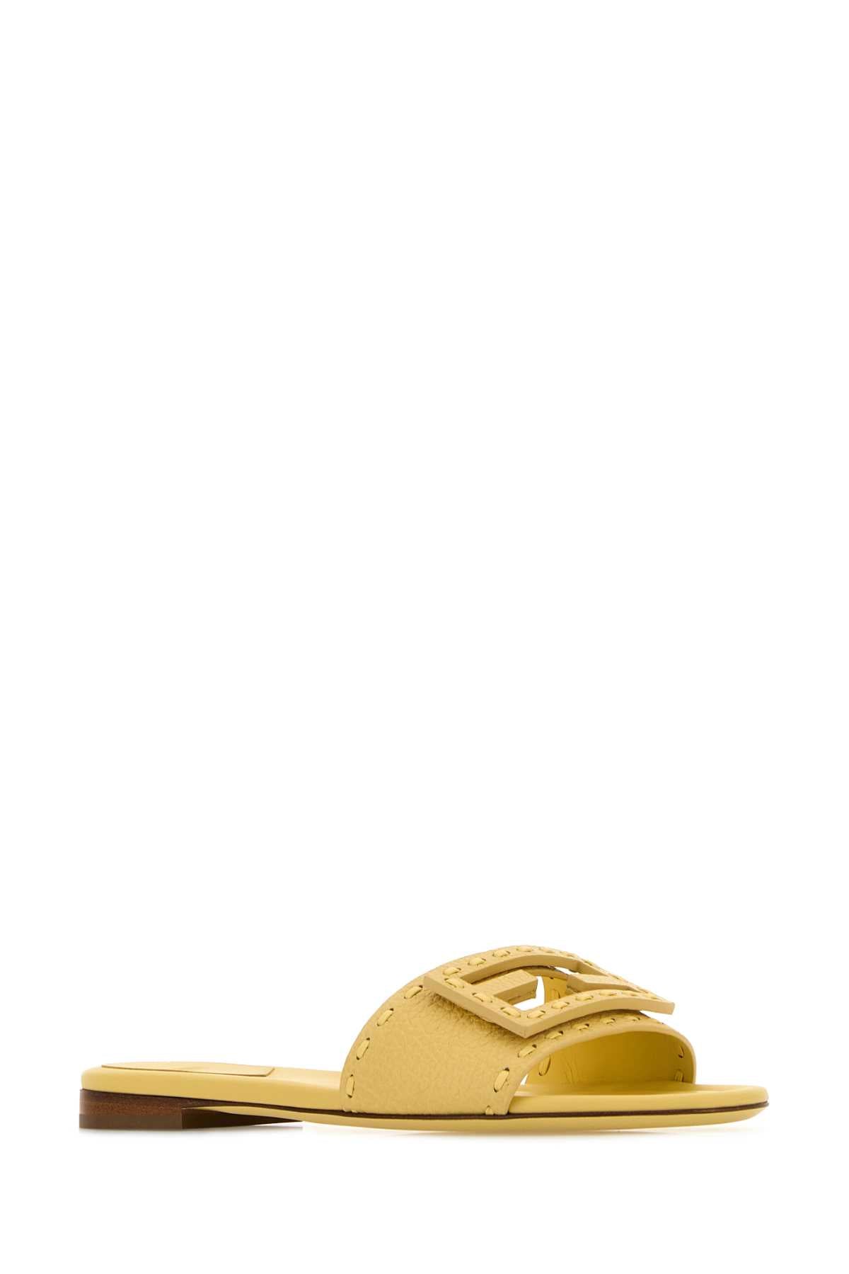 Fendi Women Yellow Leather Baguette Slippers FENDI