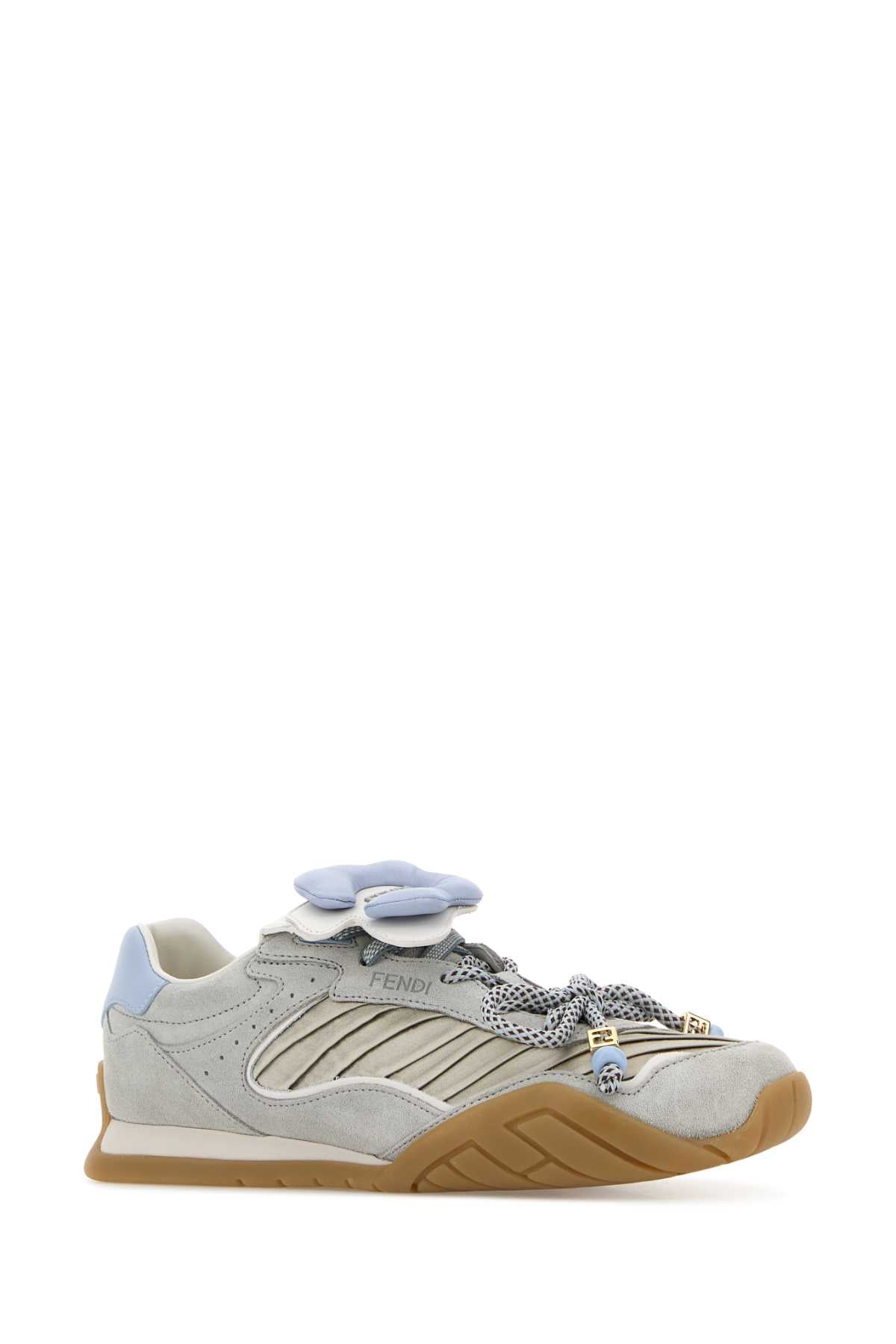 Fendi Women Light Blue Suede And Fabric Fendi Wave Sneakers FENDI