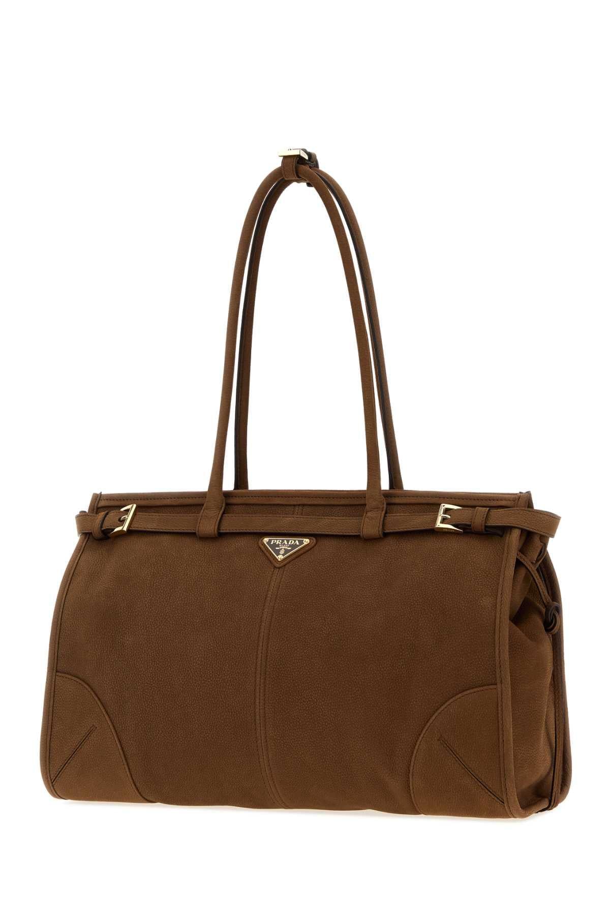 Prada Women Brown Nabuk Large Prada Bonnie Shopping Bag PRADA