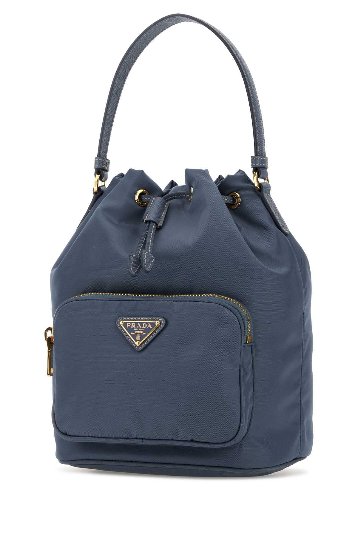 Prada Women Cerulean Blue Re-Nylon Duet Bucket Bag PRADA