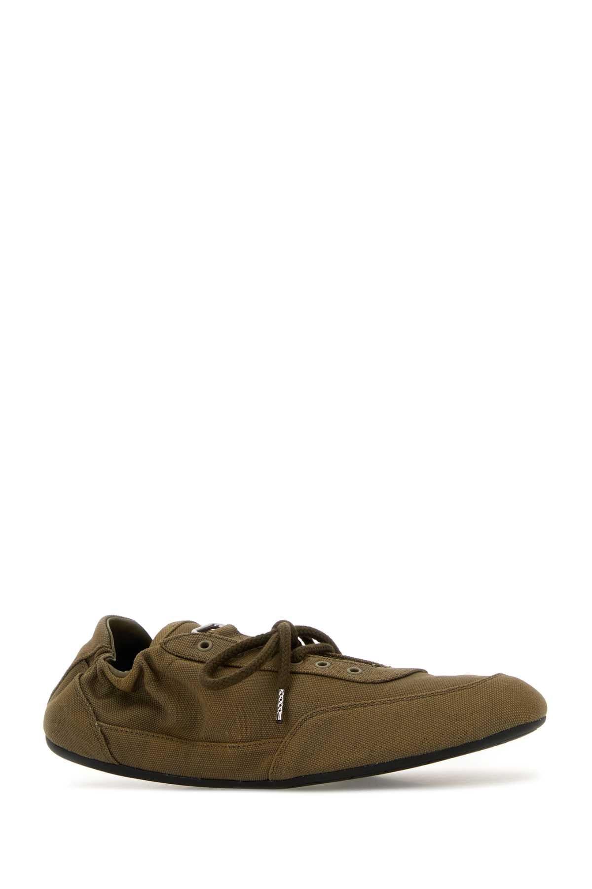 Prada Women Army Green Canvas Collapse Sneakers PRADA