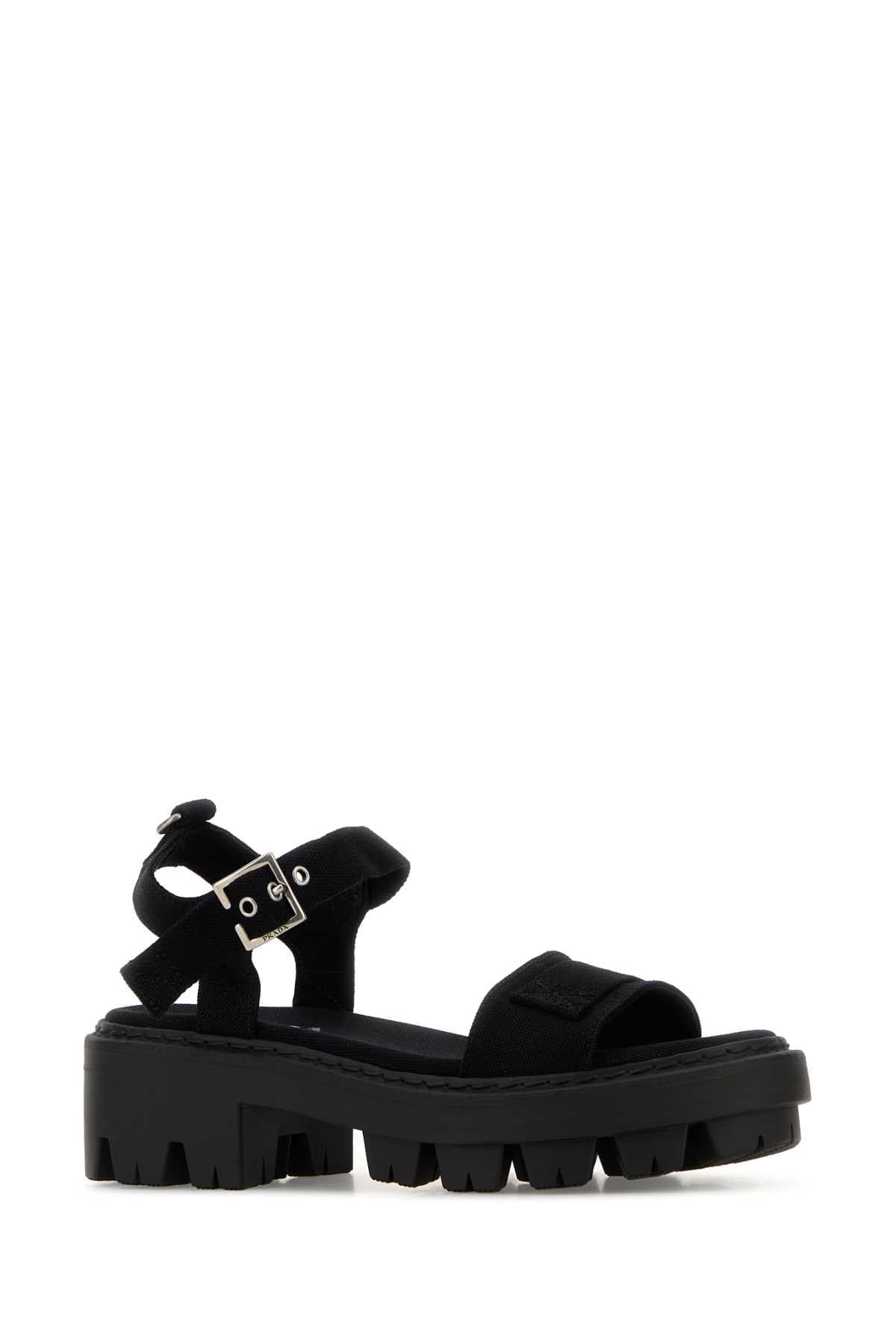 Prada Women Black Canvas Sandals PRADA