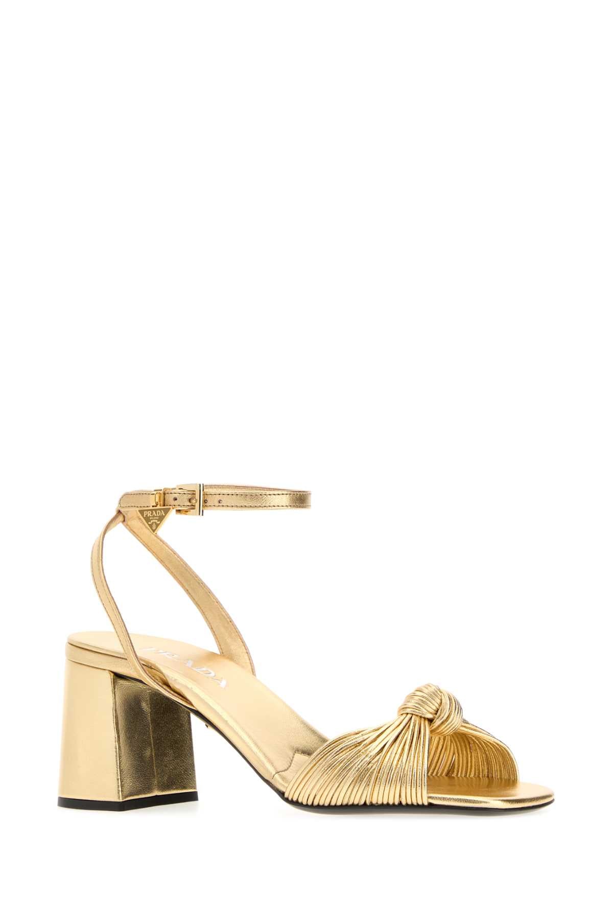 Prada Women Gold Leather Sandals PRADA