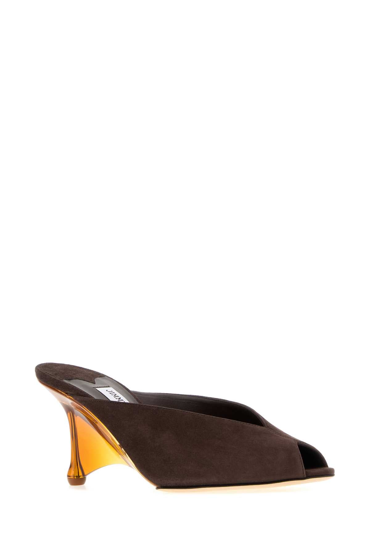 Jimmy Choo Women Dark Brown Suede Glace Mules JIMMY CHOO
