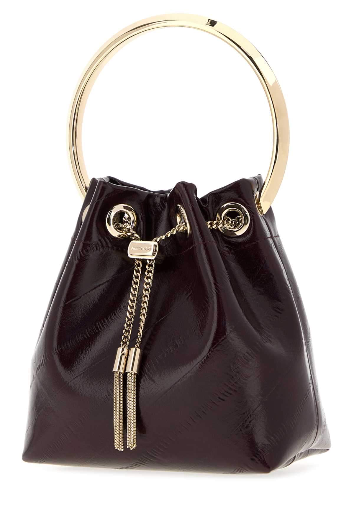 Jimmy Choo Women Aubergine Leather Bon Bon Bucket Bag JIMMY CHOO