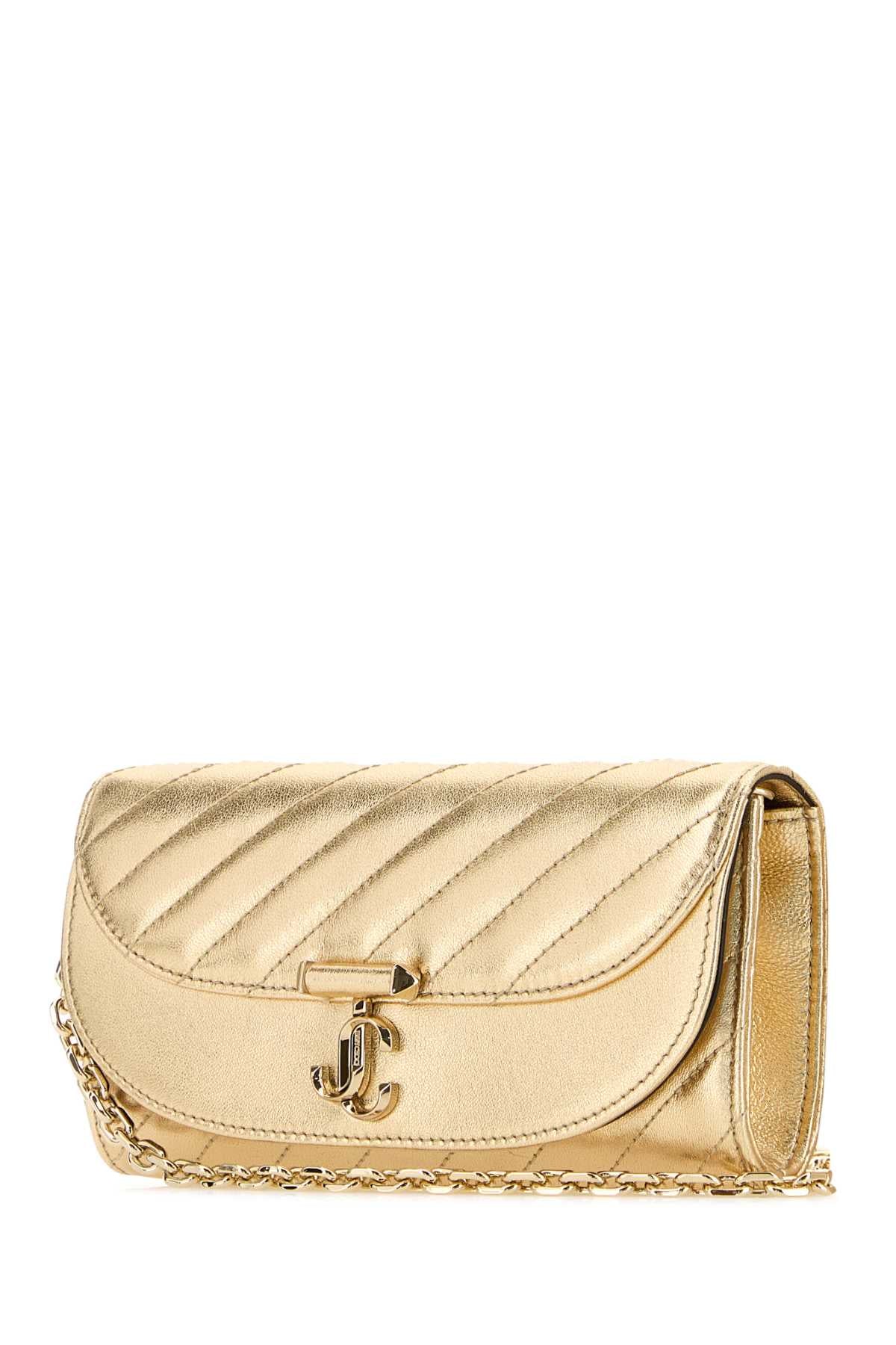 Jimmy Choo Women Gold Leather Avn Curve Clutch JIMMY CHOO