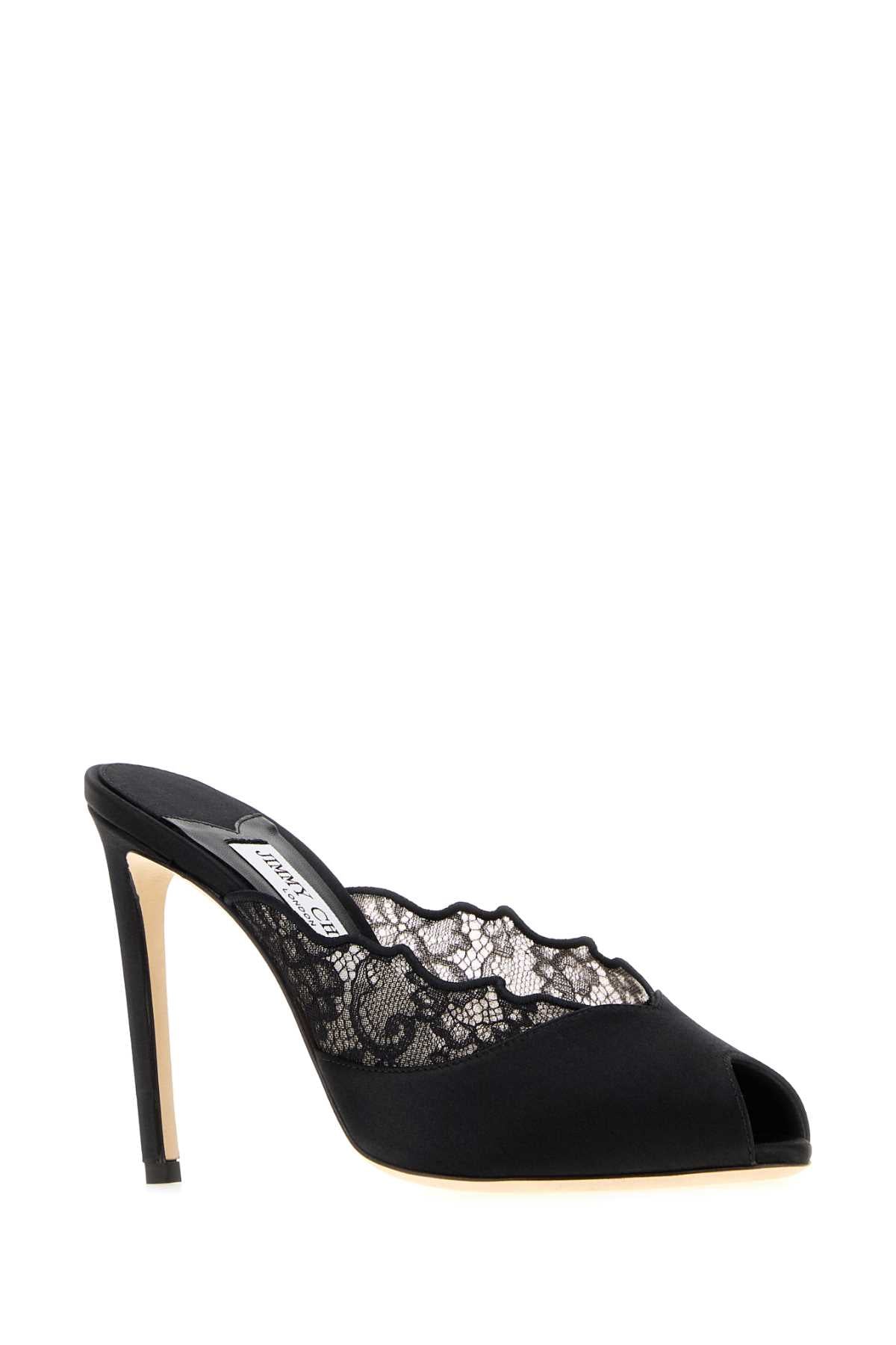 Jimmy Choo Women Black Satin And Lace Brigitte Mules