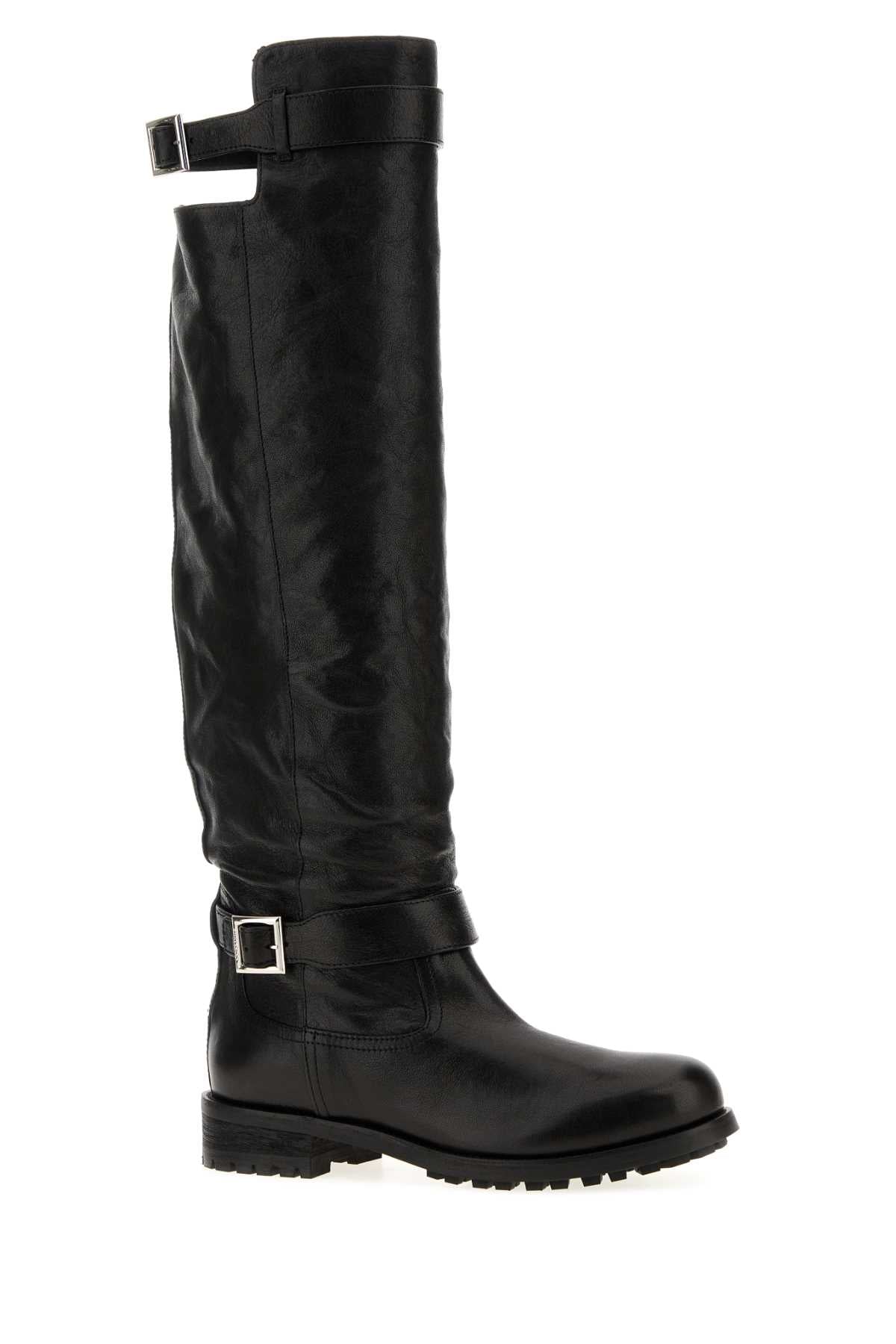 Jimmy Choo Women Black Leather Biker Boots JIMMY CHOO