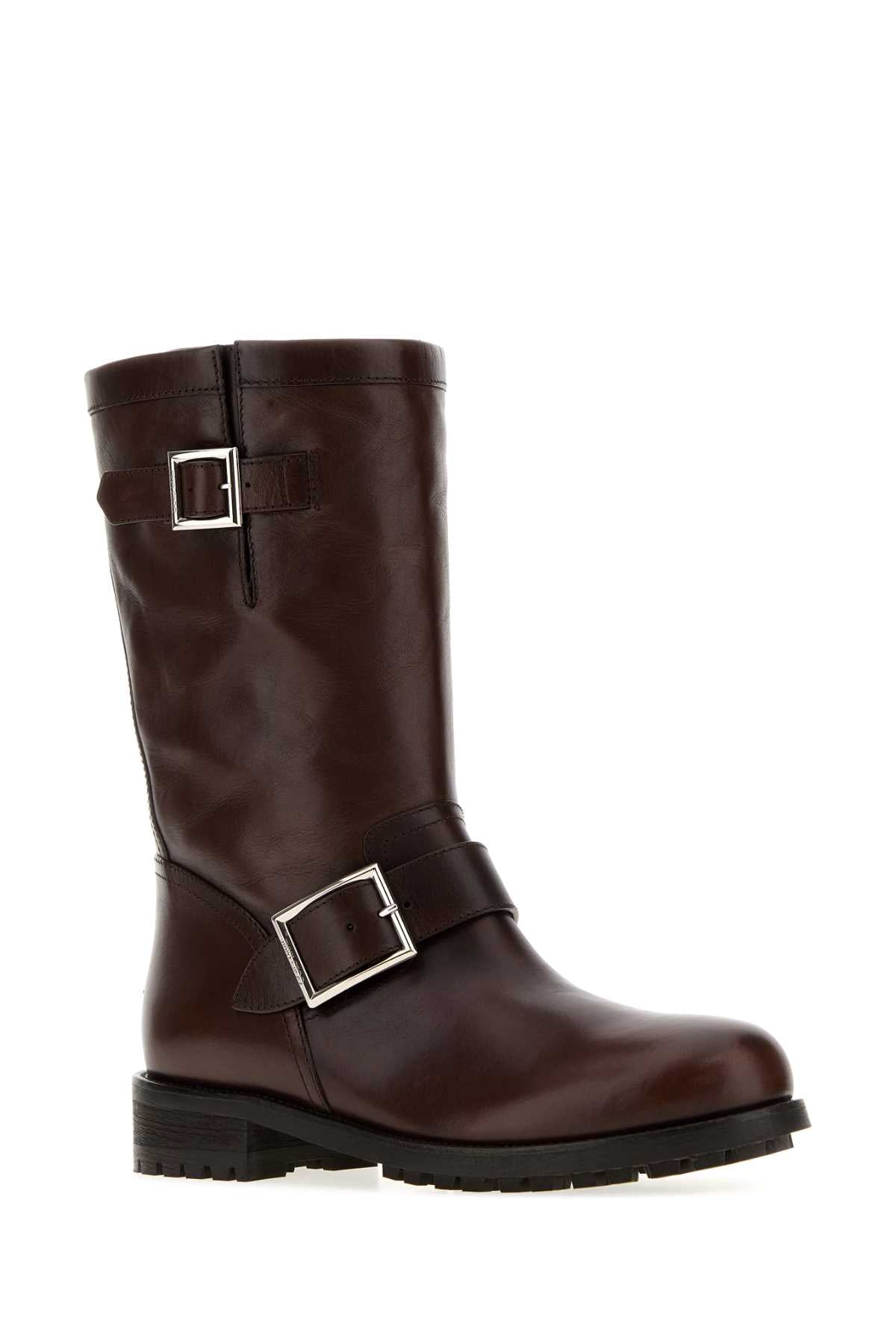 Jimmy Choo Women Chocolate Leather Biker Boots JIMMY CHOO
