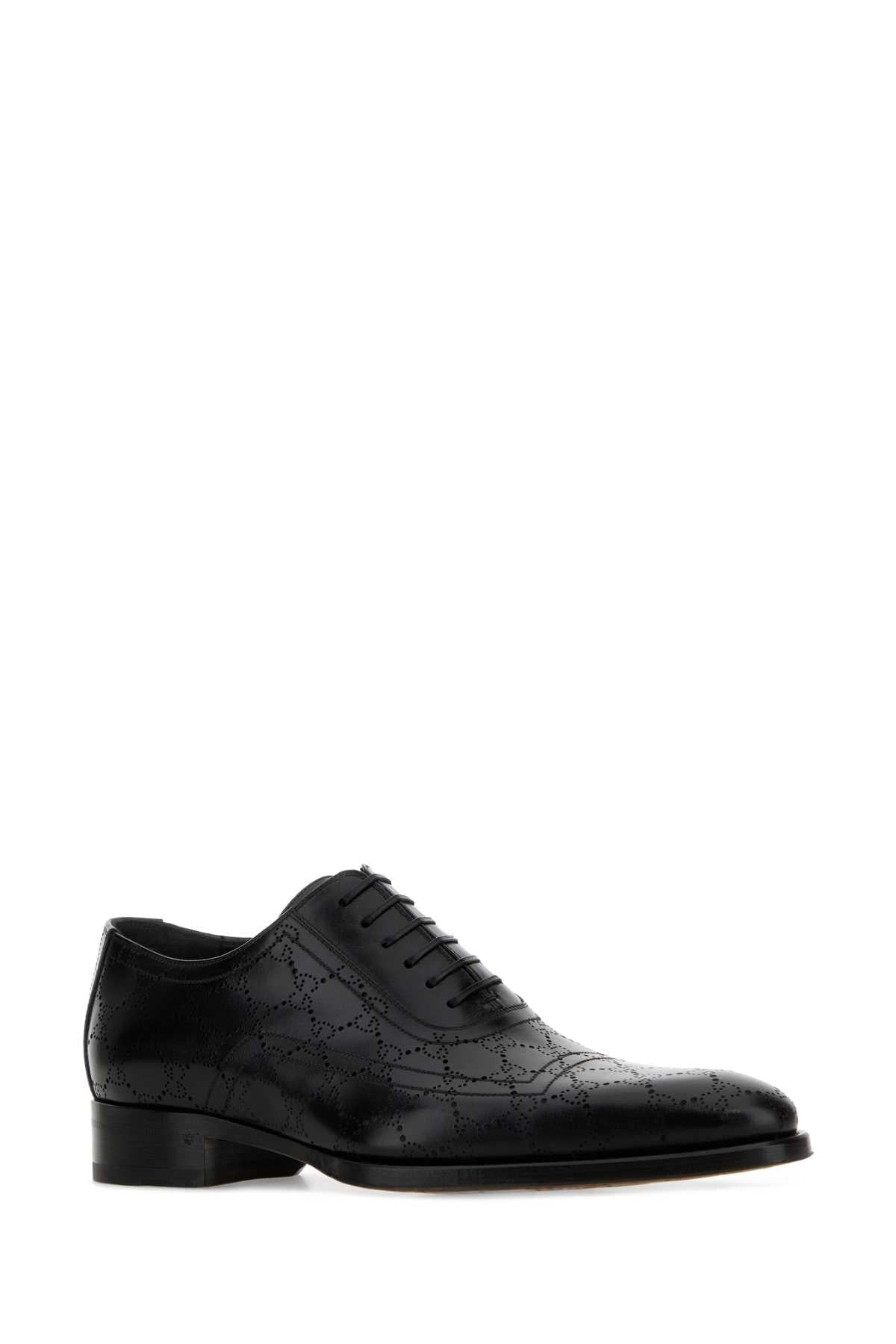 Gucci Men Black Leather Lace-Up Shoes GUCCI