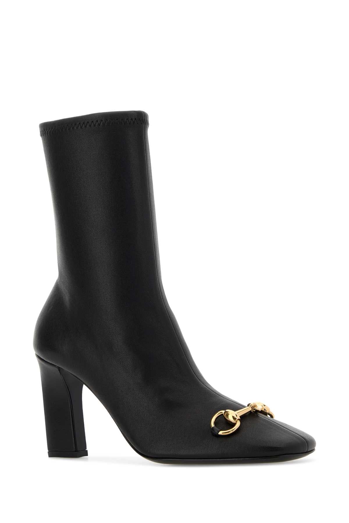 Gucci Women Black Leather Signora Ankle Boots GUCCI