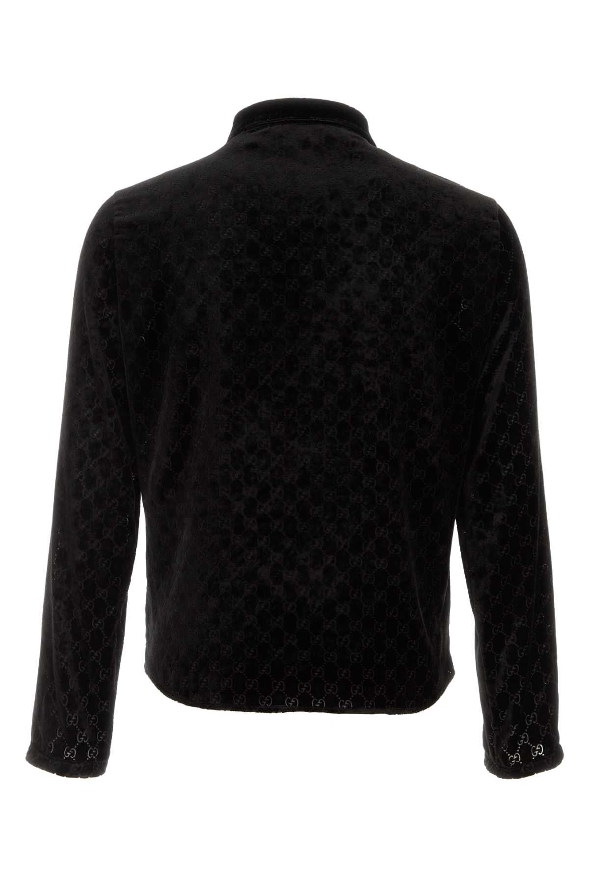 Gucci Men Black Stretch Velvet Shirt GUCCI